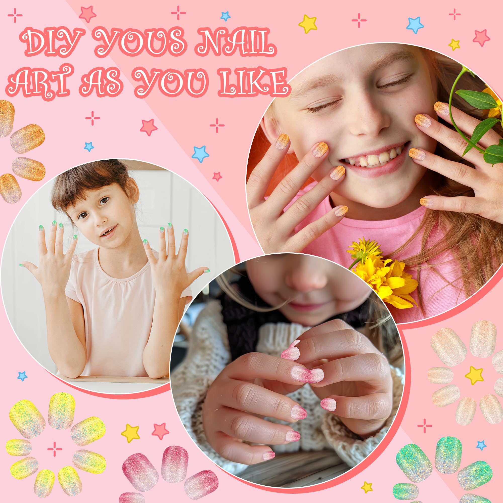 Pumkryth 120pcs Kids Press-On Nails – Glitter Short Fake Nails with Glue Tabs