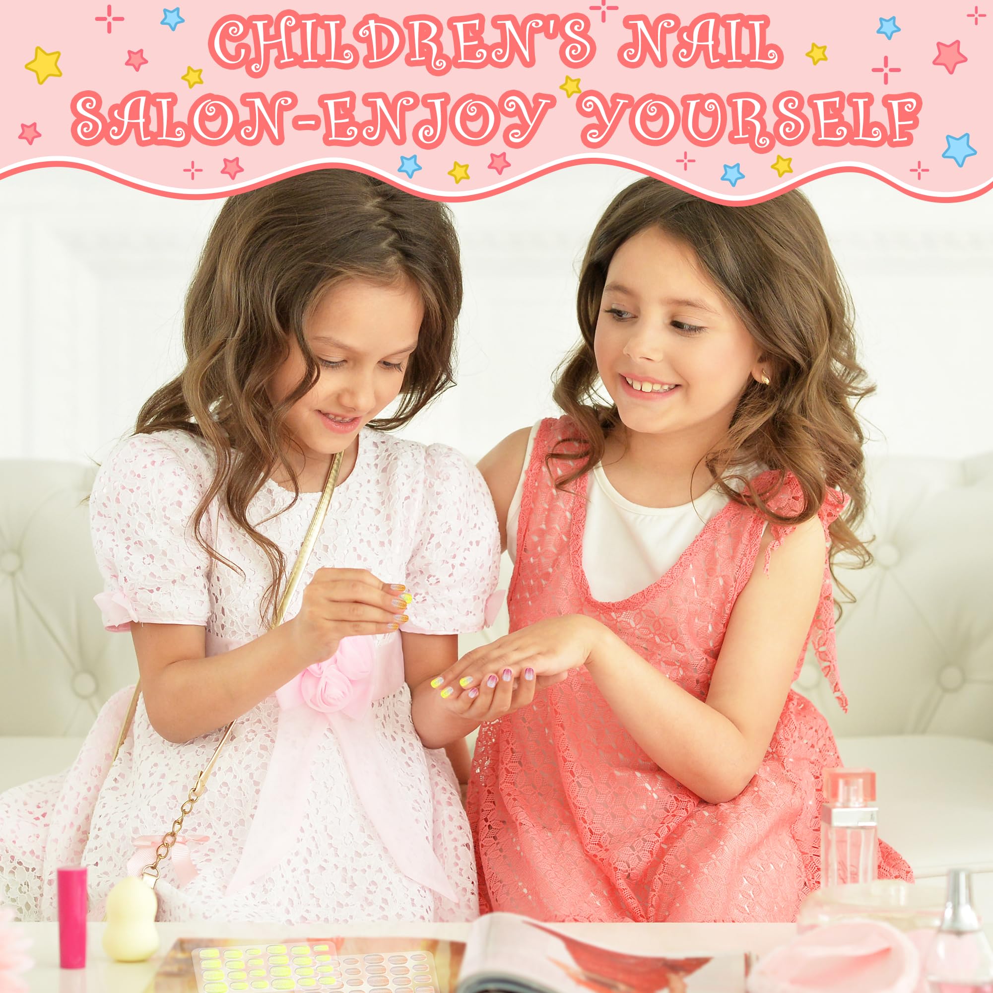 Pumkryth 120pcs Kids Press-On Nails – Glitter Short Fake Nails with Glue Tabs