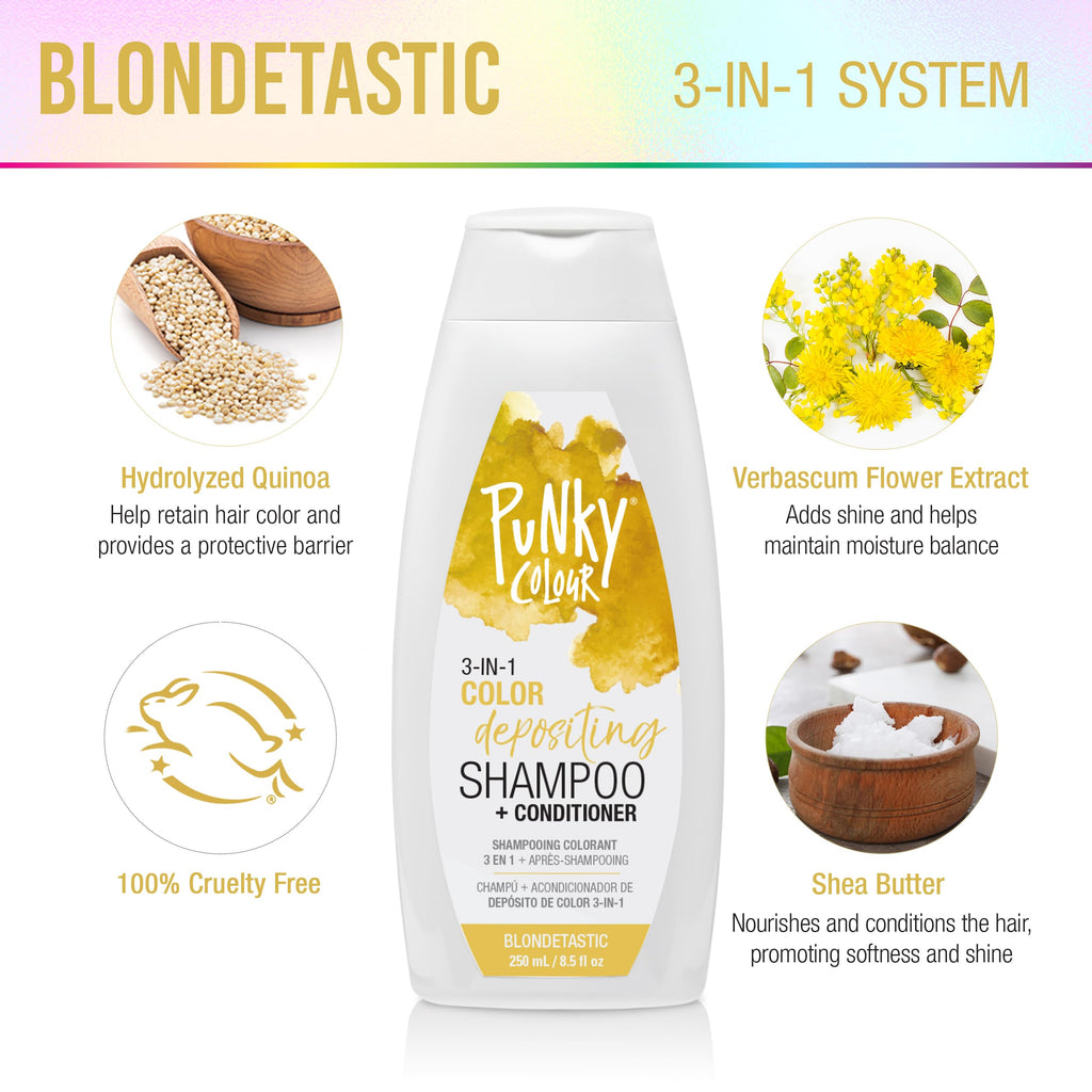 Punky Colour 3-in-1 Color Depositing Hair Cleanser & Conditioner – Blondetastic, 8.5 oz