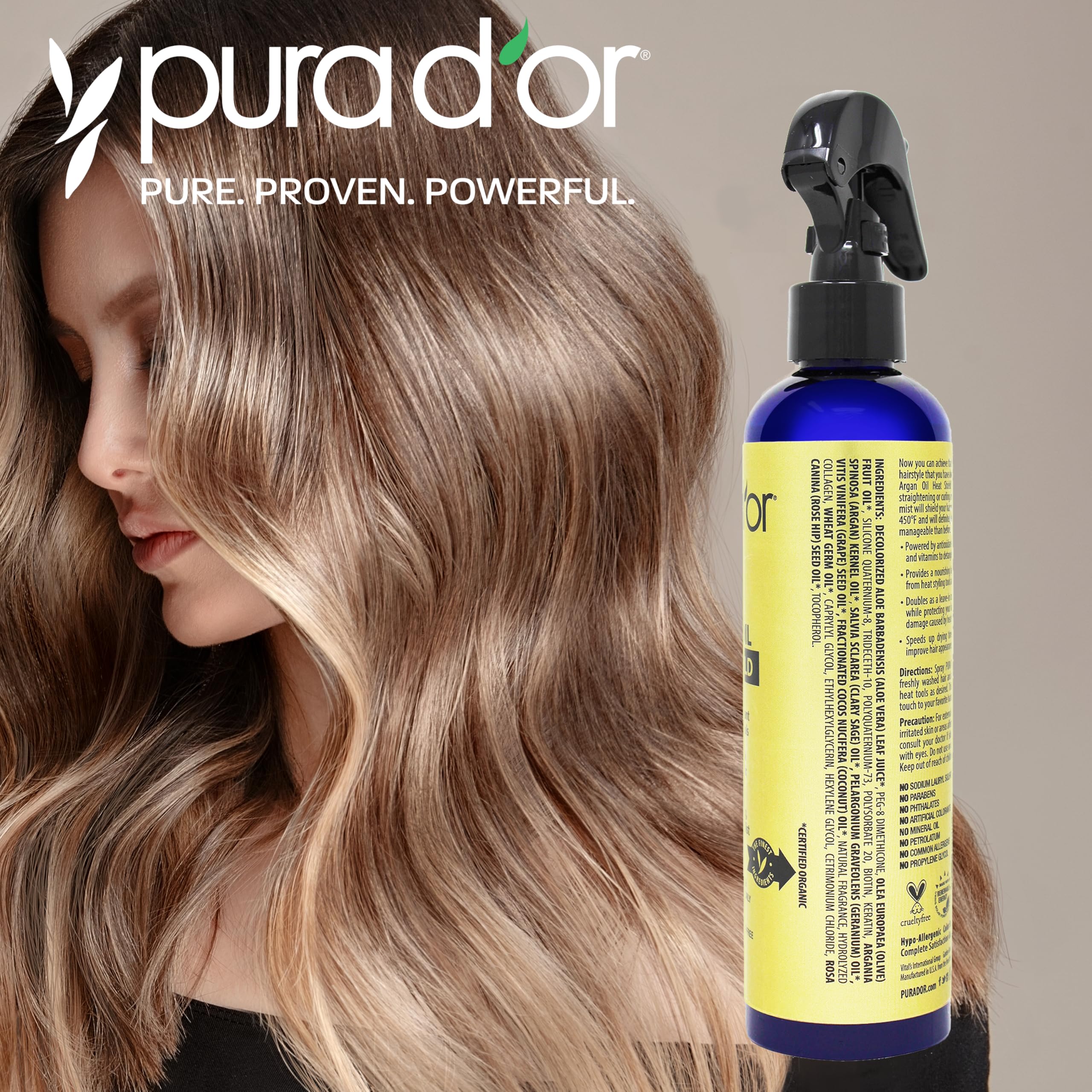 PURA D'OR 8 Oz Argan Oil Heat Shield Protectant Spray — Up To 450°F