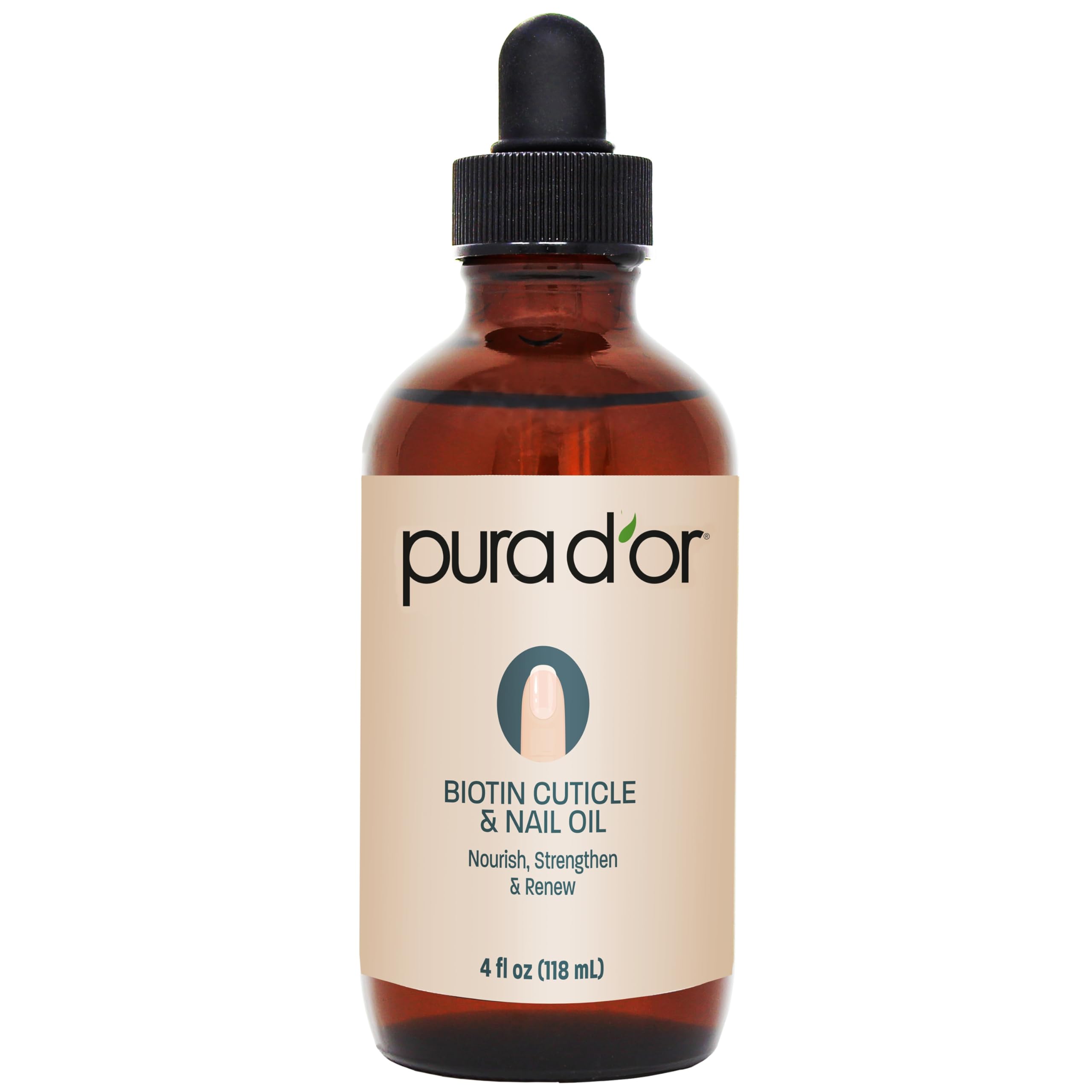 PURA D'OR 4 Oz Nail & Cuticle Oil — Biotin, Vitamin E Nourishing Treatment