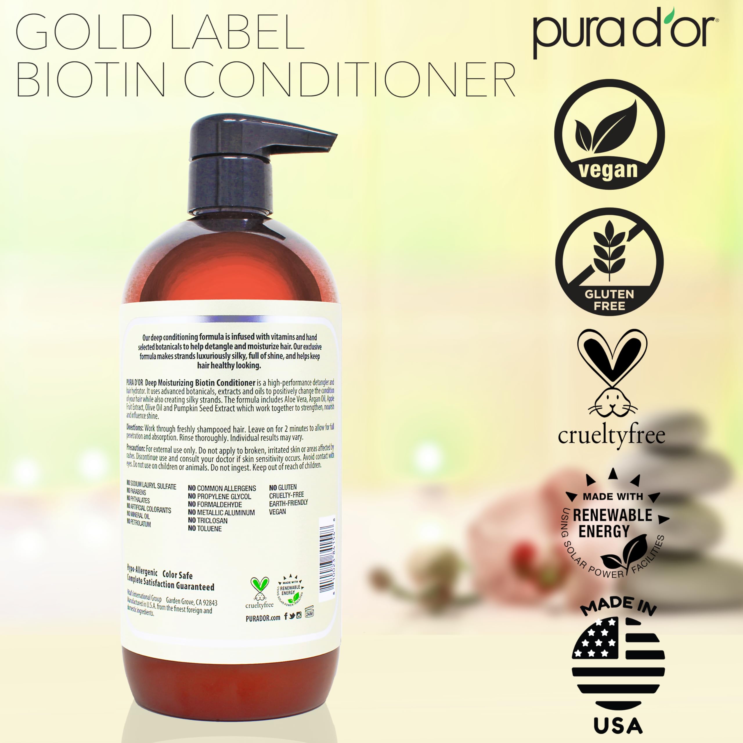 PURA D'OR Deep Moisturizing Biotin Conditioner – Thickens & Softens Hair, 24oz
