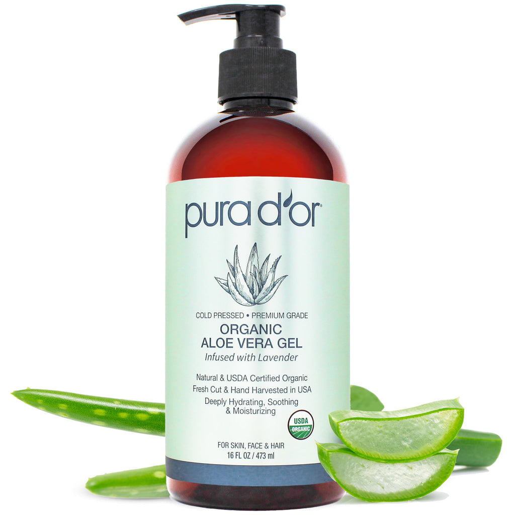 PURA D'OR 16 oz Organic Aloe Vera Gel – Lavender – Deep Hydration, All Natural, No Artificial Preservatives