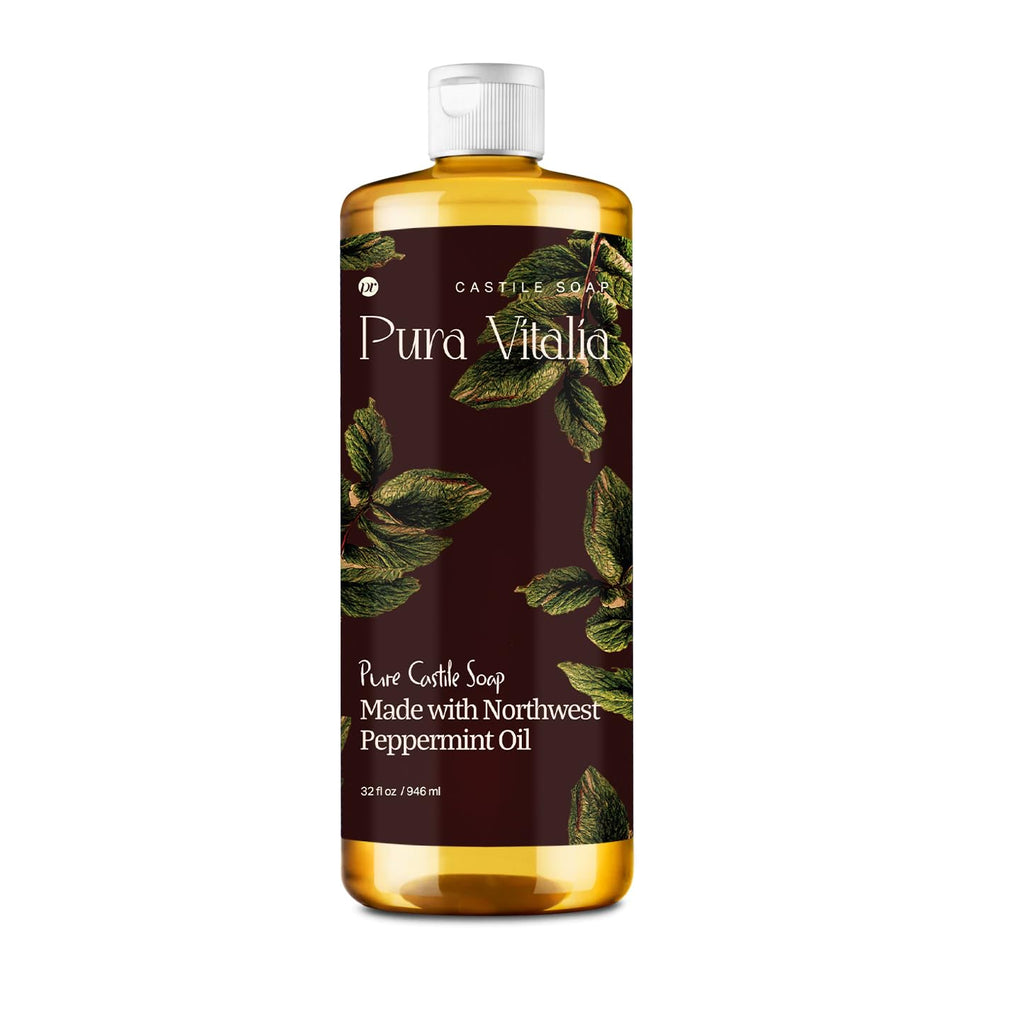 Pura Vitalia Peppermint Organic Castile Soap | Gentle Body Wash for Face & Hands | Palm Oil Free & Vegan | 32 oz