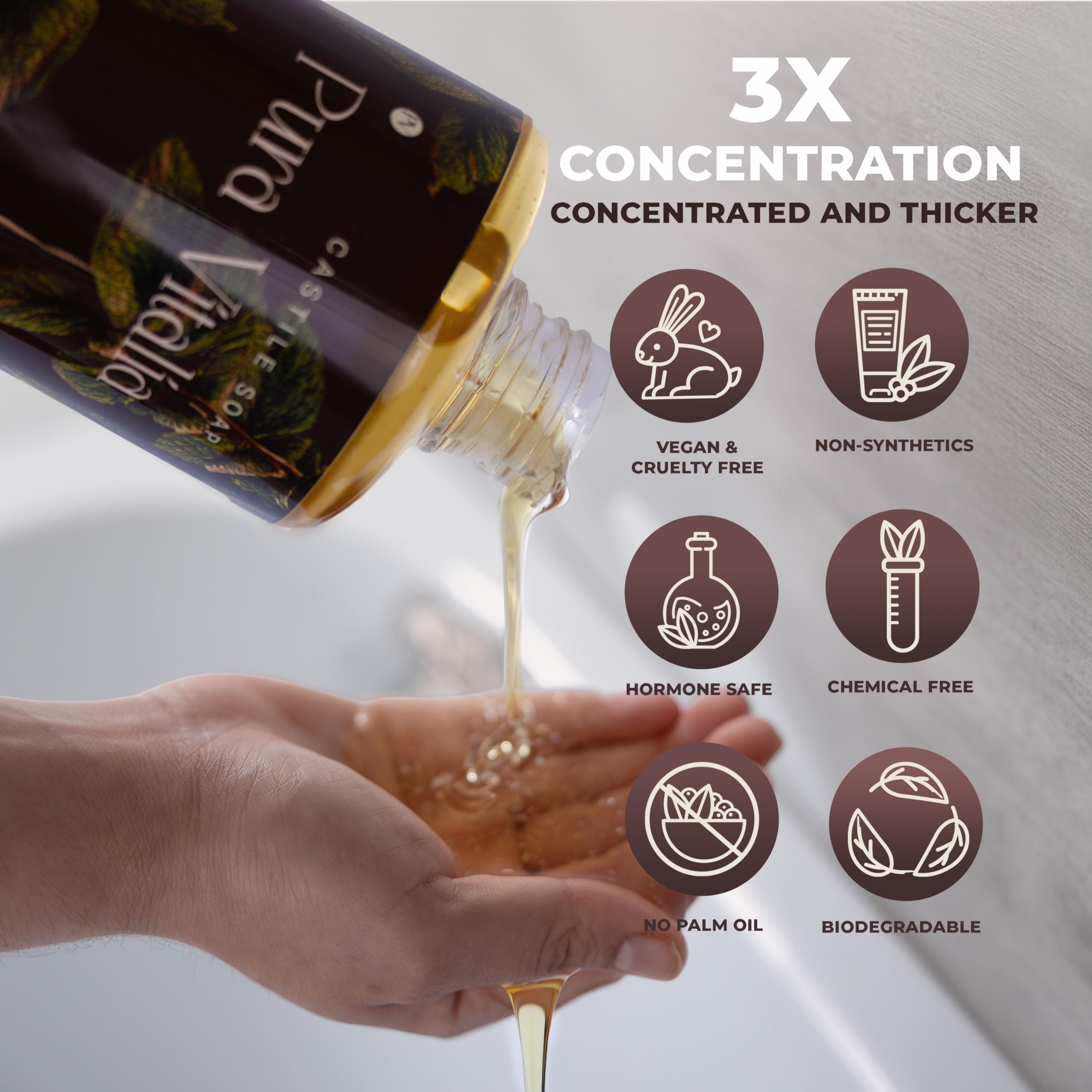 Pura Vitalia Peppermint Organic Castile Soap | Gentle Body Wash for Face & Hands | Palm Oil Free & Vegan | 32 oz