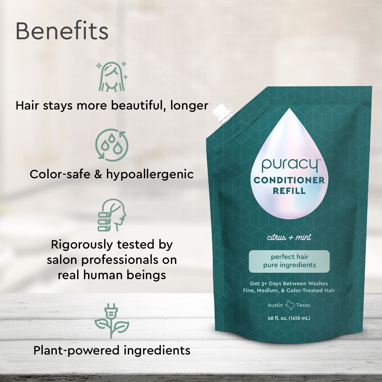 Puracy Conditioner for Fine, Medium & Color-Treated Hair | 98.95% Natural | 48 oz