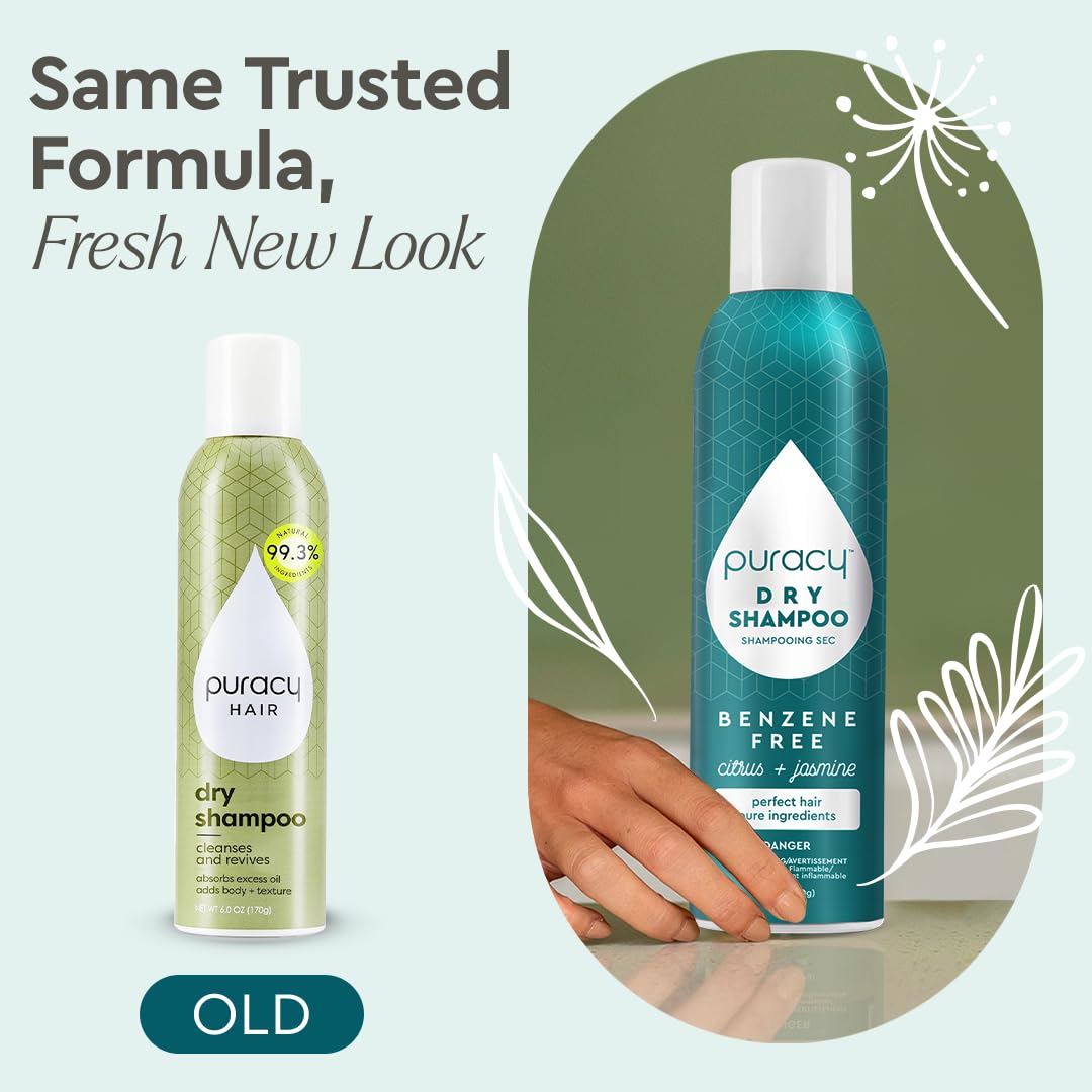 Puracy Natural Dry Shampoo for Women – Plant-Powered, Benzene-Free, Oil-Absorbing (Citrus & Jasmine, 6 oz) | As Seen on TikTok