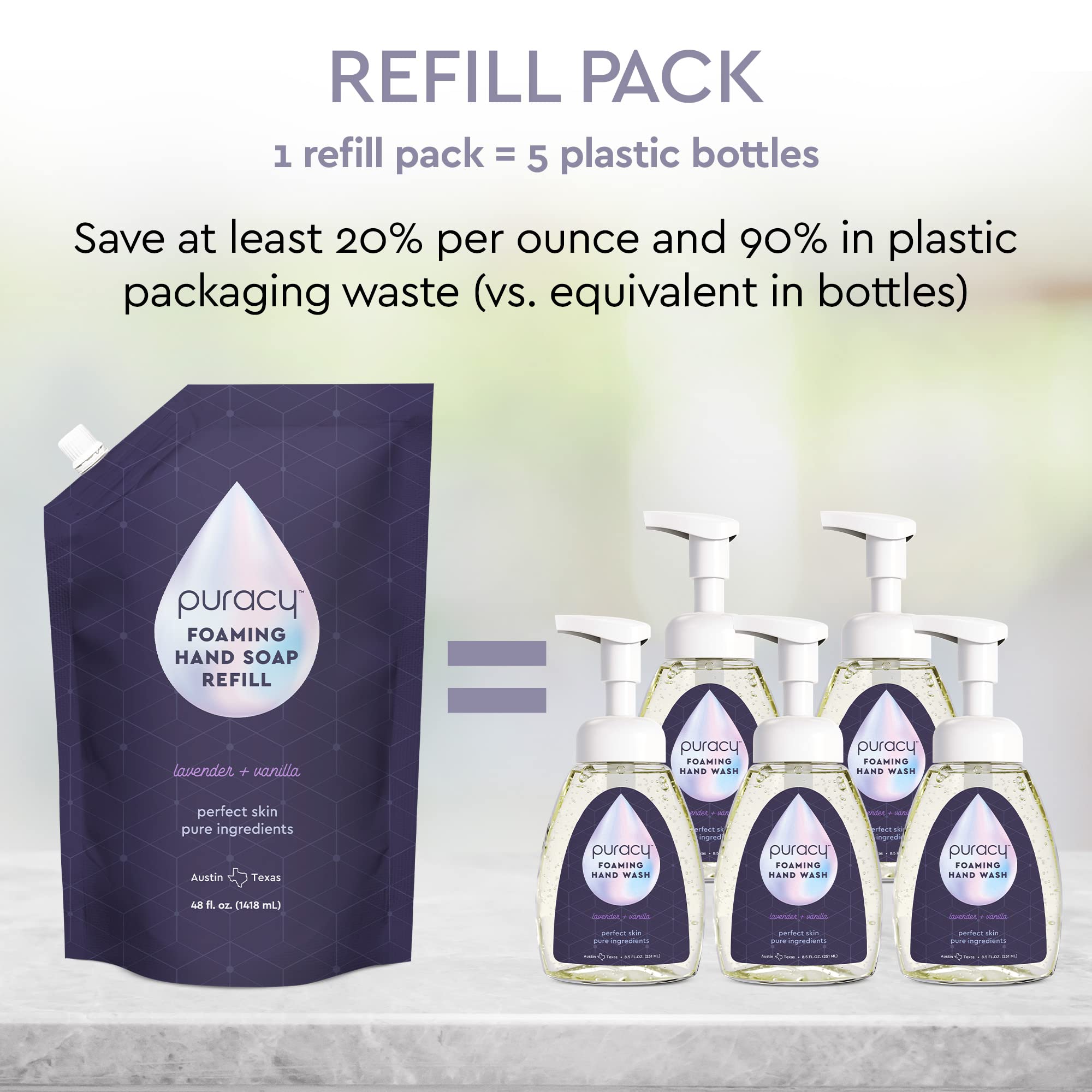 Puracy Foaming Hand Soap - Lavender & Vanilla | Plant-Powered Non-Toxic 3-Pack (12 fl oz each)