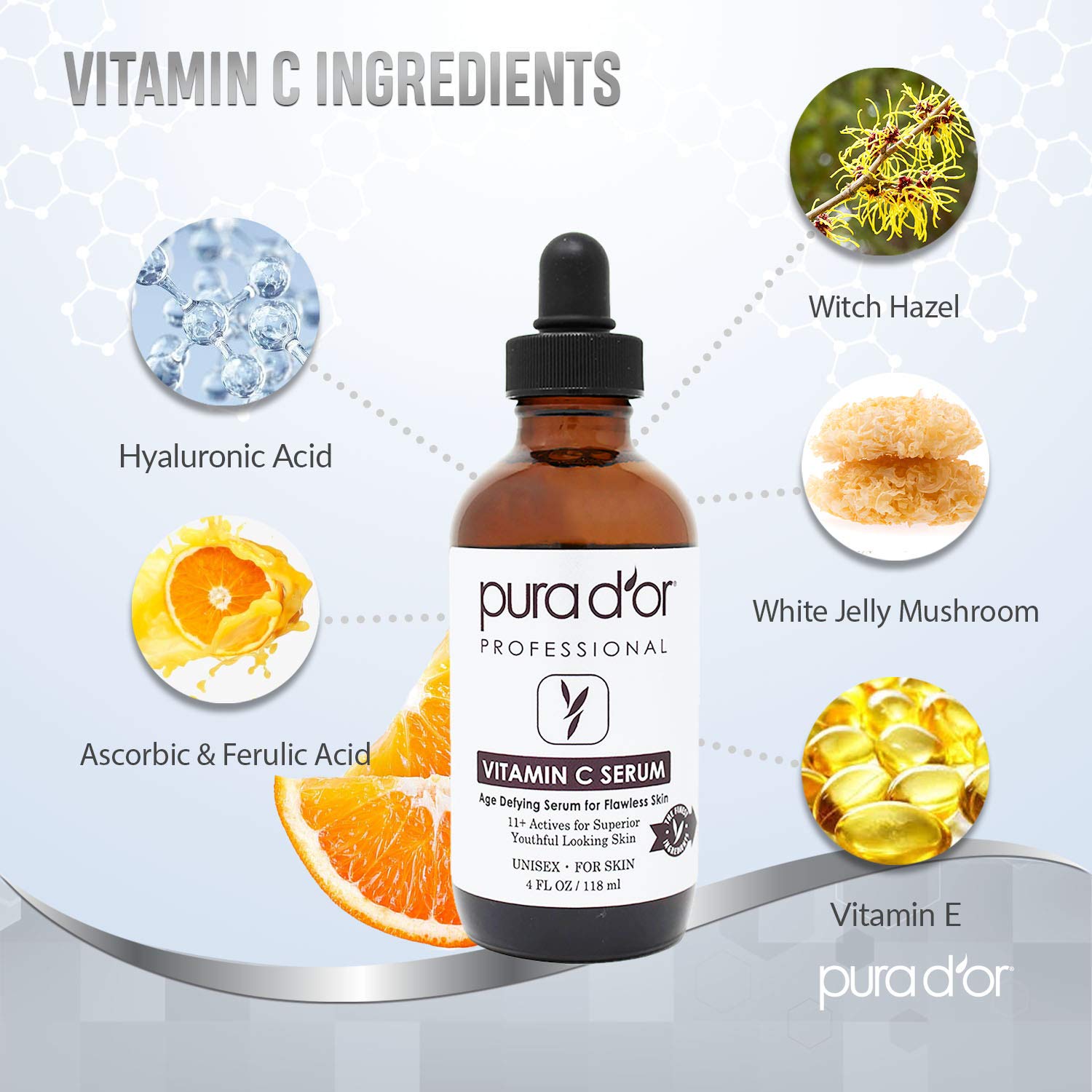 PURA D'OR 25% Vitamin C Serum + 0.25mm Derma Roller Set | Hyaluronic Acid & Retinol Skin Care Kit