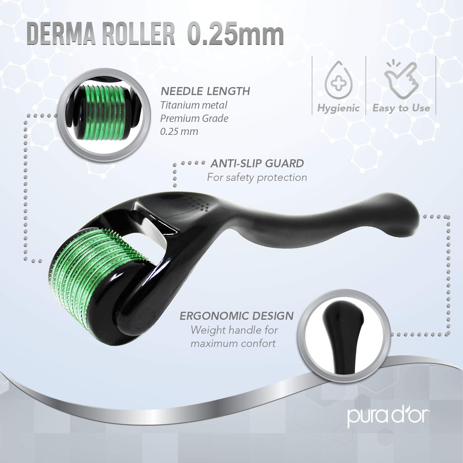 PURA D'OR 25% Vitamin C Serum + 0.25mm Derma Roller Set | Hyaluronic Acid & Retinol Skin Care Kit