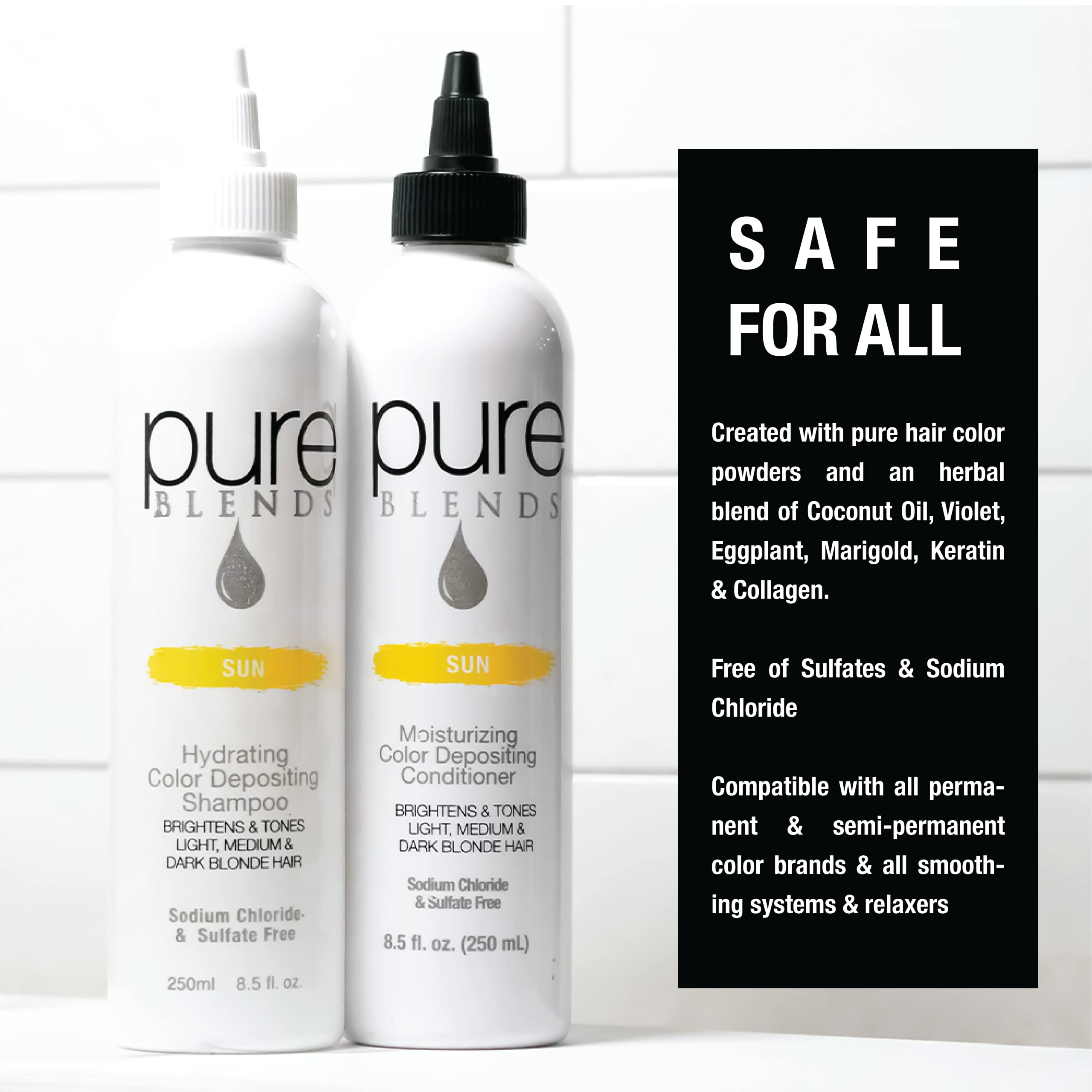 Pure Blends Sun Hydrating Color Depositing Shampoo | Brighten & Tone Color-Treated Hair (8.5 oz)