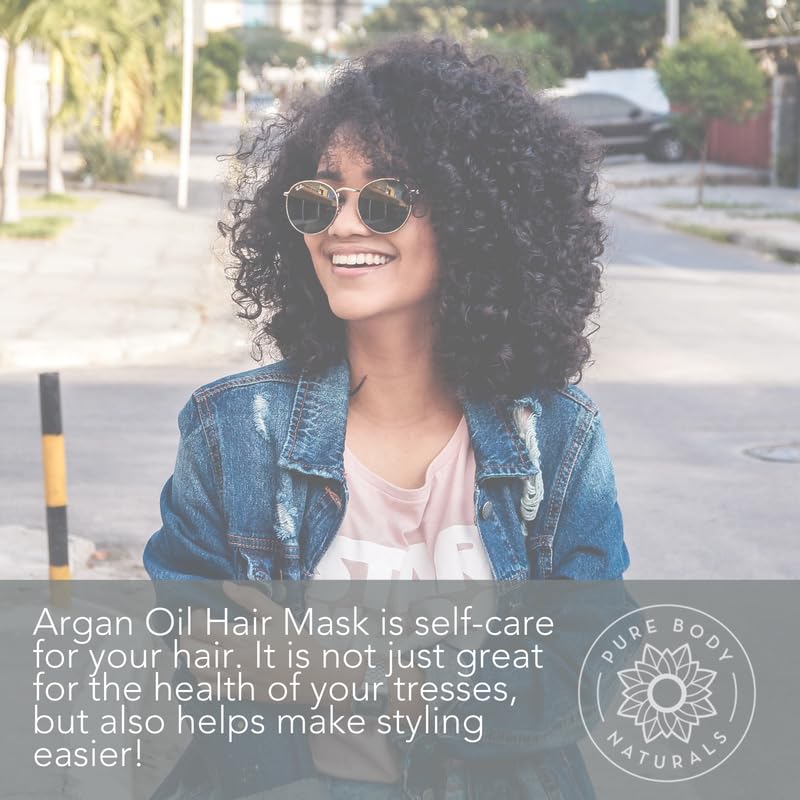 Pure Body Naturals Hair Mask – Argan Oil Deep Conditioning (Pack of 2, 8 oz each) for Damaged & Curly Hair