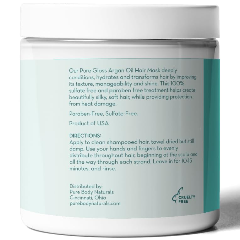 Pure Body Naturals Hair Mask – Argan Oil Deep Conditioning (Pack of 2, 8 oz each) for Damaged & Curly Hair