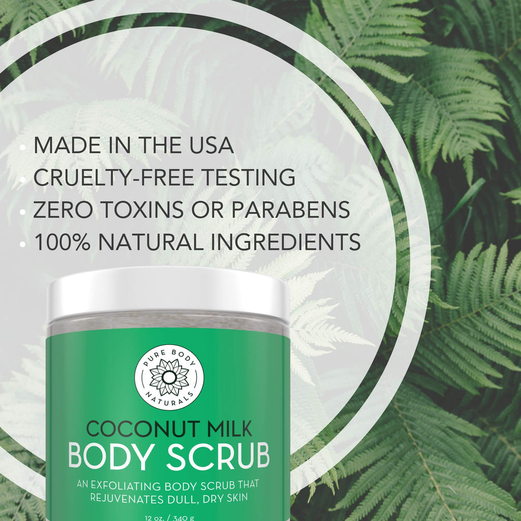 Pure Body Naturals Exfoliating Scrub with Coconut Milk & Dead Sea Salt – 12 oz
