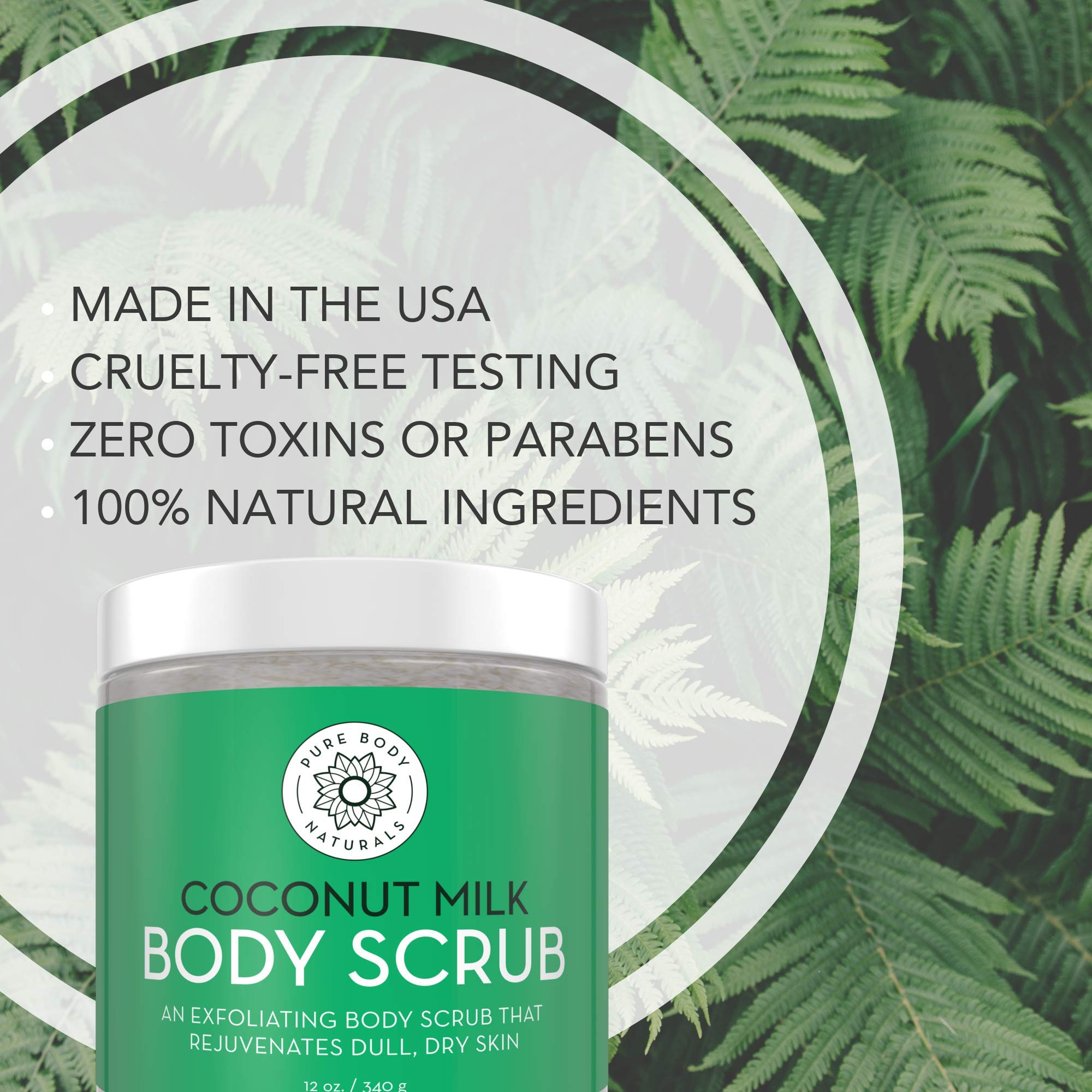 Pure Body Naturals Exfoliating Scrub with Coconut Milk & Dead Sea Salt – 12 oz