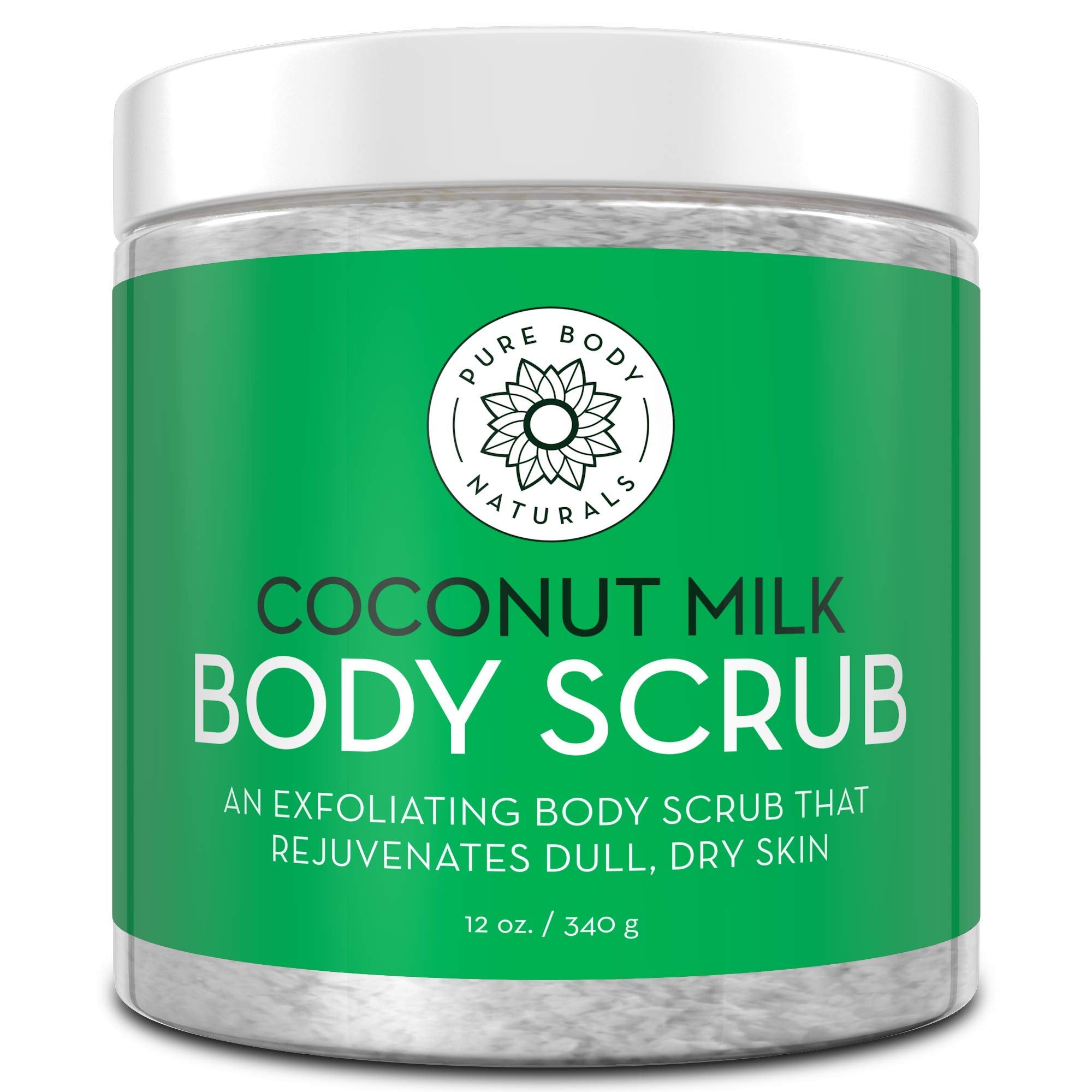 Pure Body Naturals Exfoliating Scrub with Coconut Milk & Dead Sea Salt – 12 oz