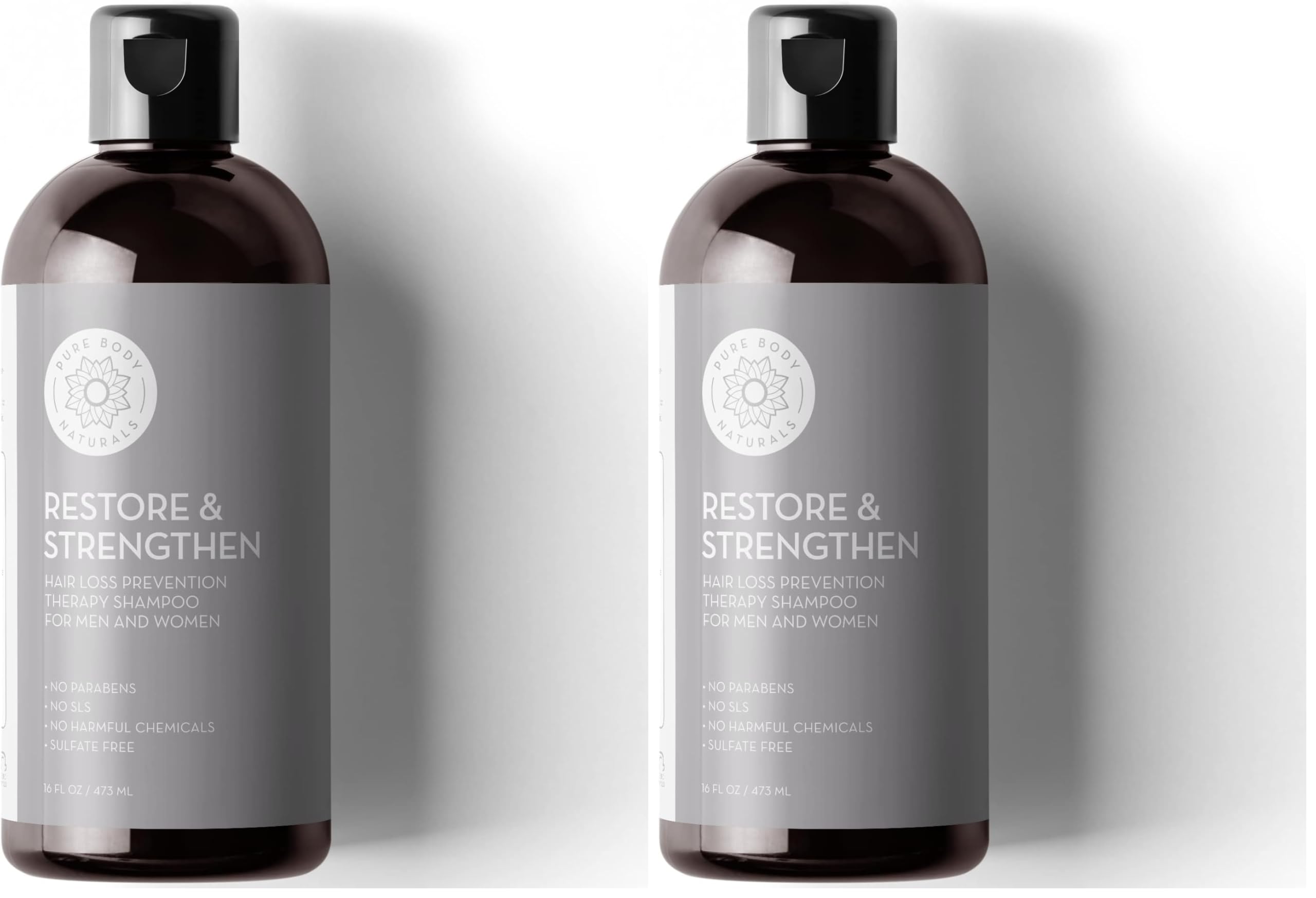 Pure Body Naturals Hair Loss Shampoo – 16oz, DHT-Blocker for Thinning Hair (Pack of 2)
