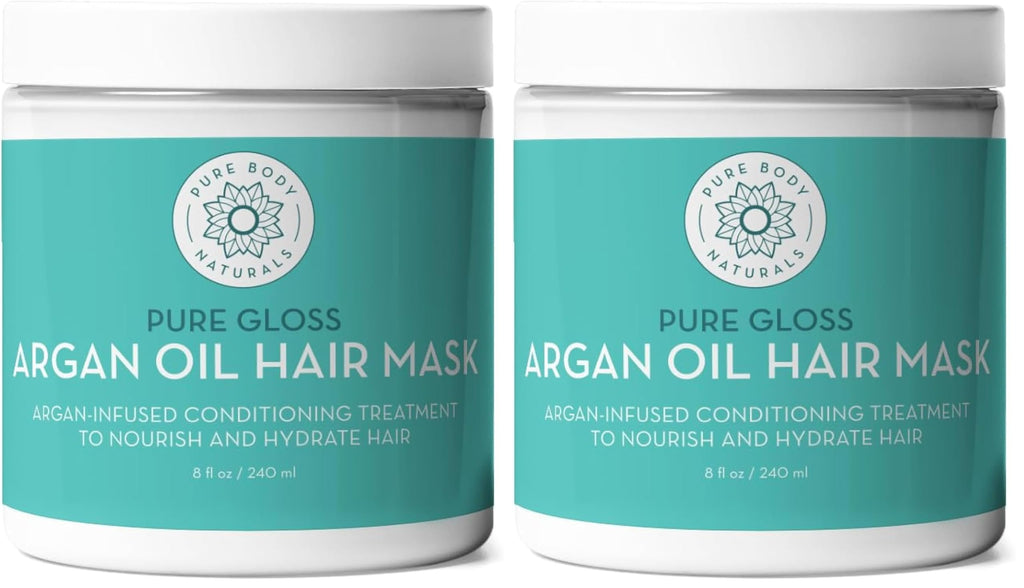 Pure Body Naturals Hair Mask – Argan Oil Deep Conditioning (Pack of 2, 8 oz each) for Damaged & Curly Hair