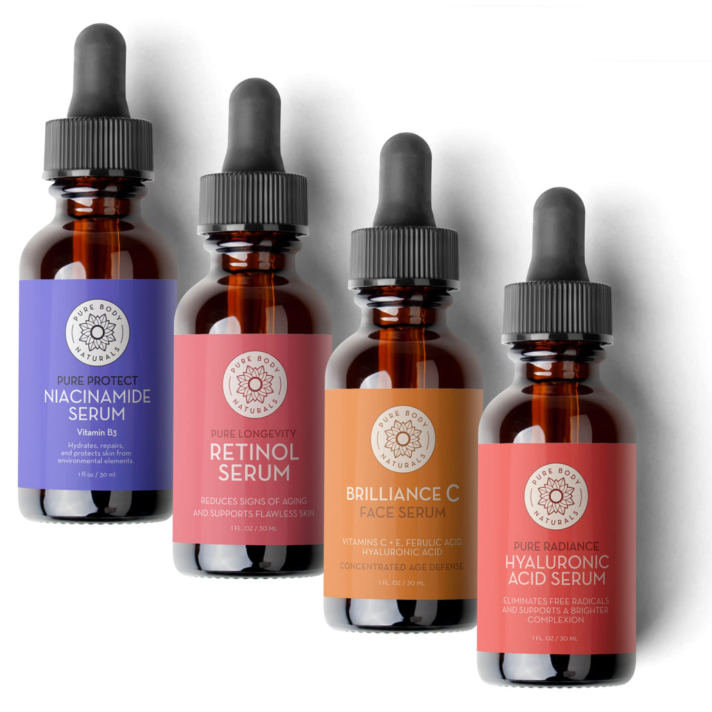 Pure Body Naturals Facial Serum Set - Hyaluronic Acid, Retinol, Vitamin C & Niacinamide