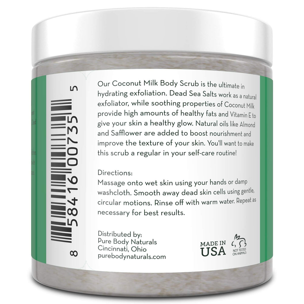 Pure Body Naturals Exfoliating Scrub with Coconut Milk & Dead Sea Salt – 12 oz