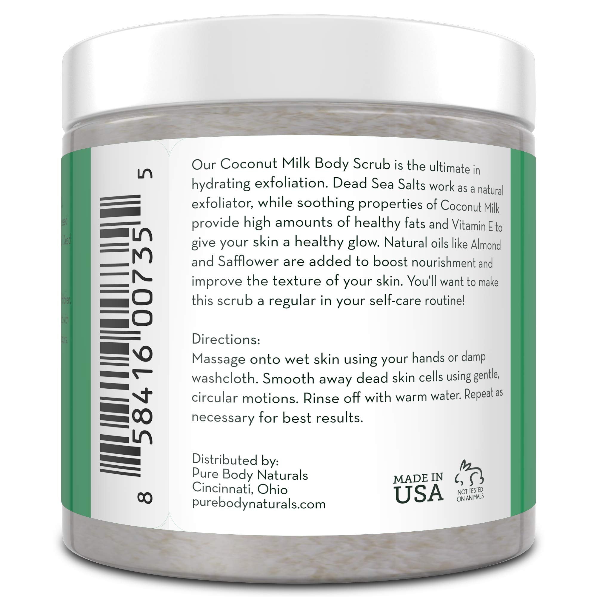 Pure Body Naturals Exfoliating Scrub with Coconut Milk & Dead Sea Salt – 12 oz
