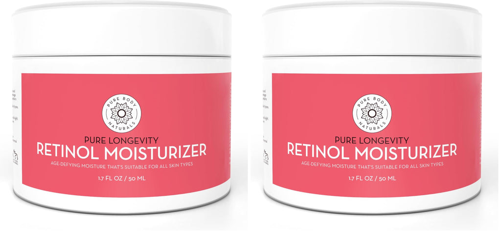 Pure Body Naturals Retinol Moisturizer 1.7 oz Duo with Hyaluronic Acid, Shea Butter & Jojoba Oil