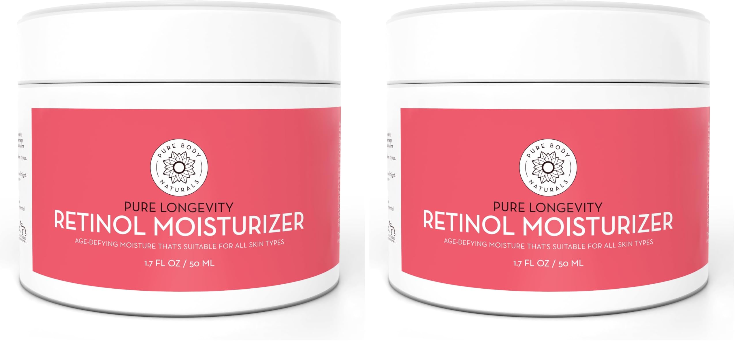 Pure Body Naturals Retinol Moisturizer 1.7 oz Duo with Hyaluronic Acid, Shea Butter & Jojoba Oil