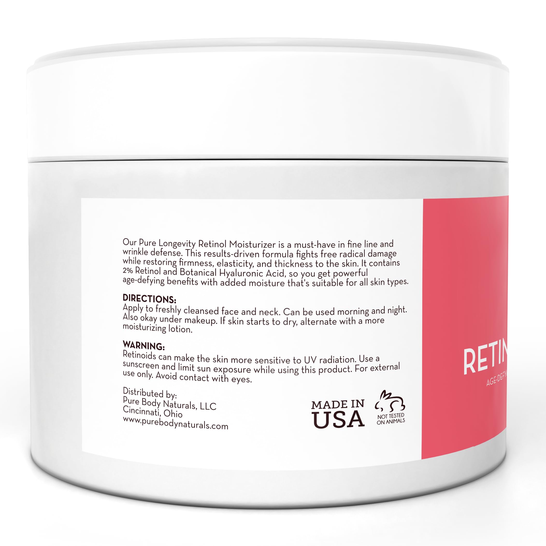 Pure Body Naturals Retinol Moisturizer 1.7 oz Duo with Hyaluronic Acid, Shea Butter & Jojoba Oil