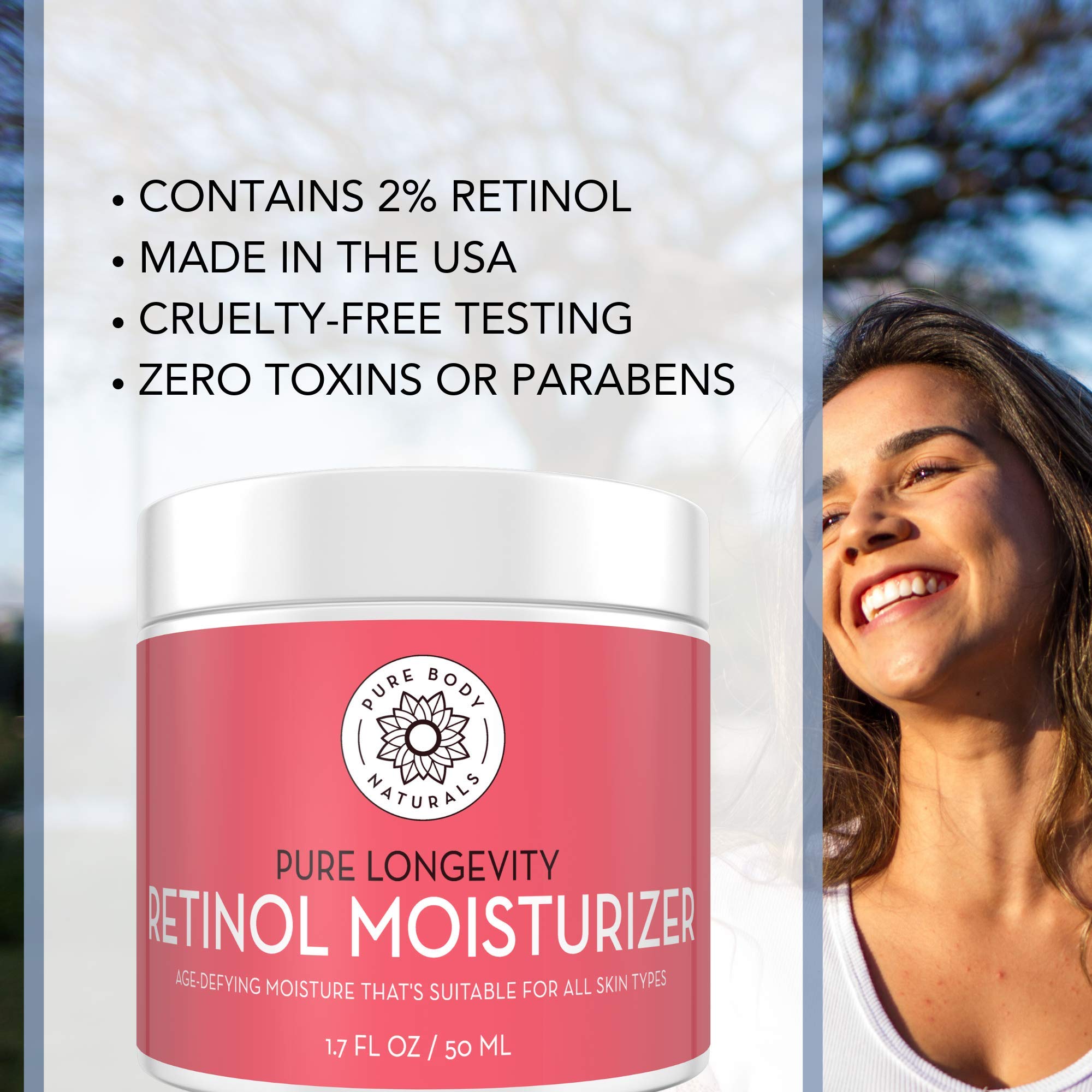 Pure Body Naturals Retinol Moisturizer 1.7 oz Duo with Hyaluronic Acid, Shea Butter & Jojoba Oil