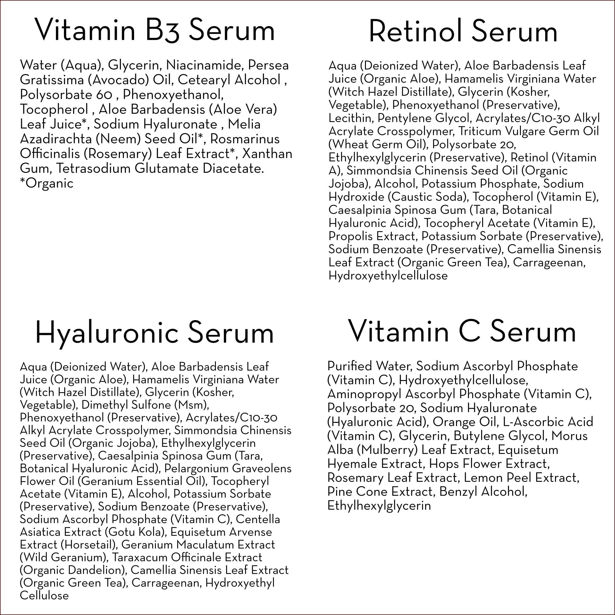 Pure Body Naturals Facial Serum Set - Hyaluronic Acid, Retinol, Vitamin C & Niacinamide