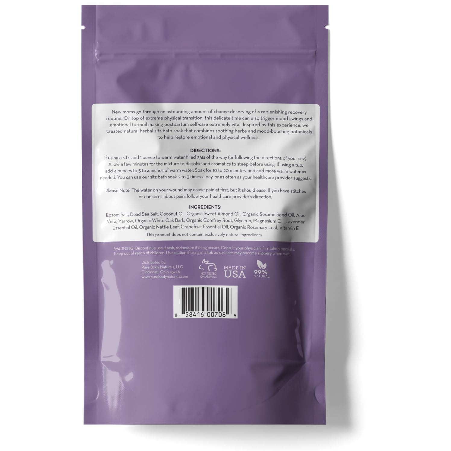 Pure Body Naturals Sitz Bath Salt: Postpartum Comfort & Hemorrhoid Relief