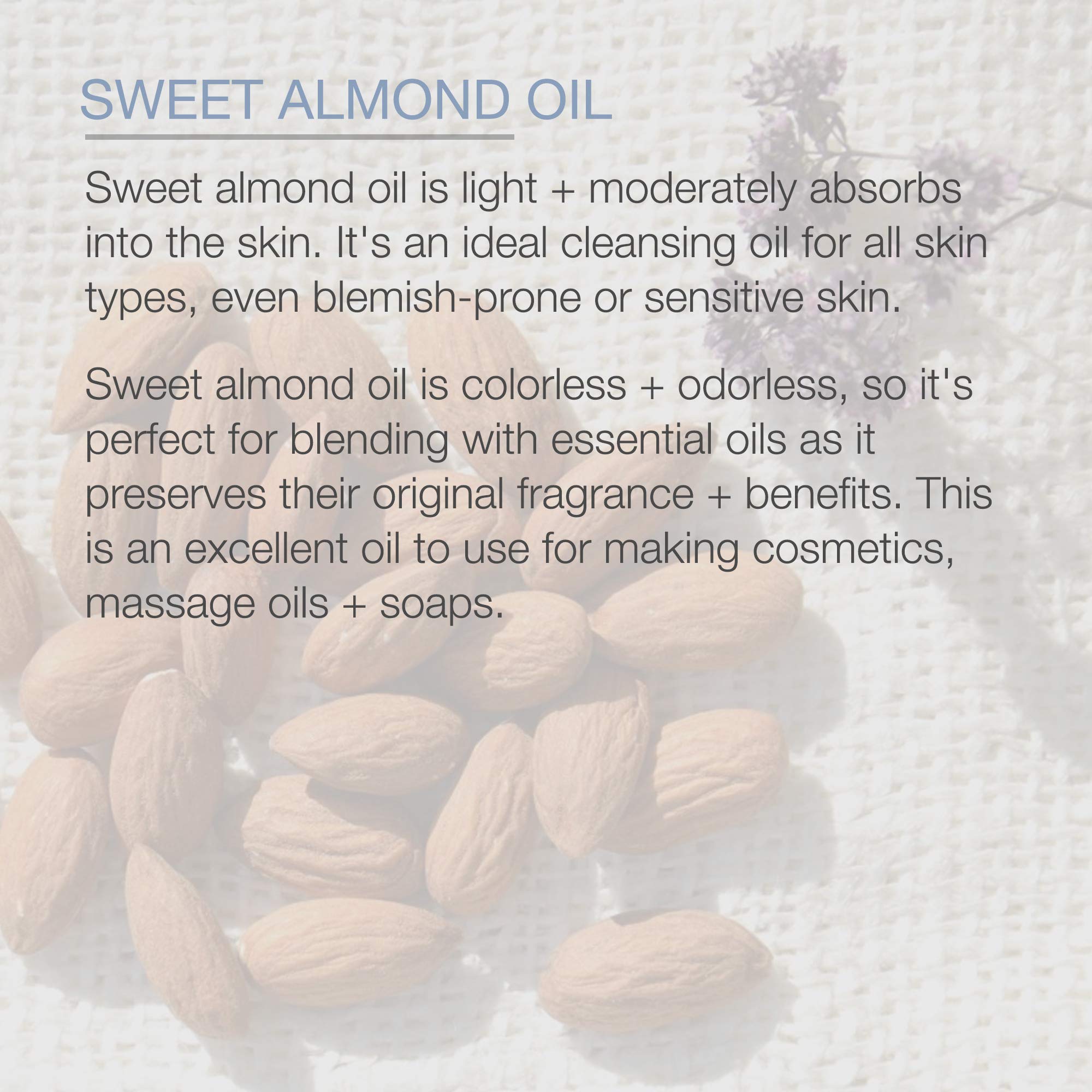Pure Body Naturals Sweet Almond Oil – 100% Pure, Cold-Pressed Carrier Oil for Hair, Skin & Nails, 16 Fl Oz