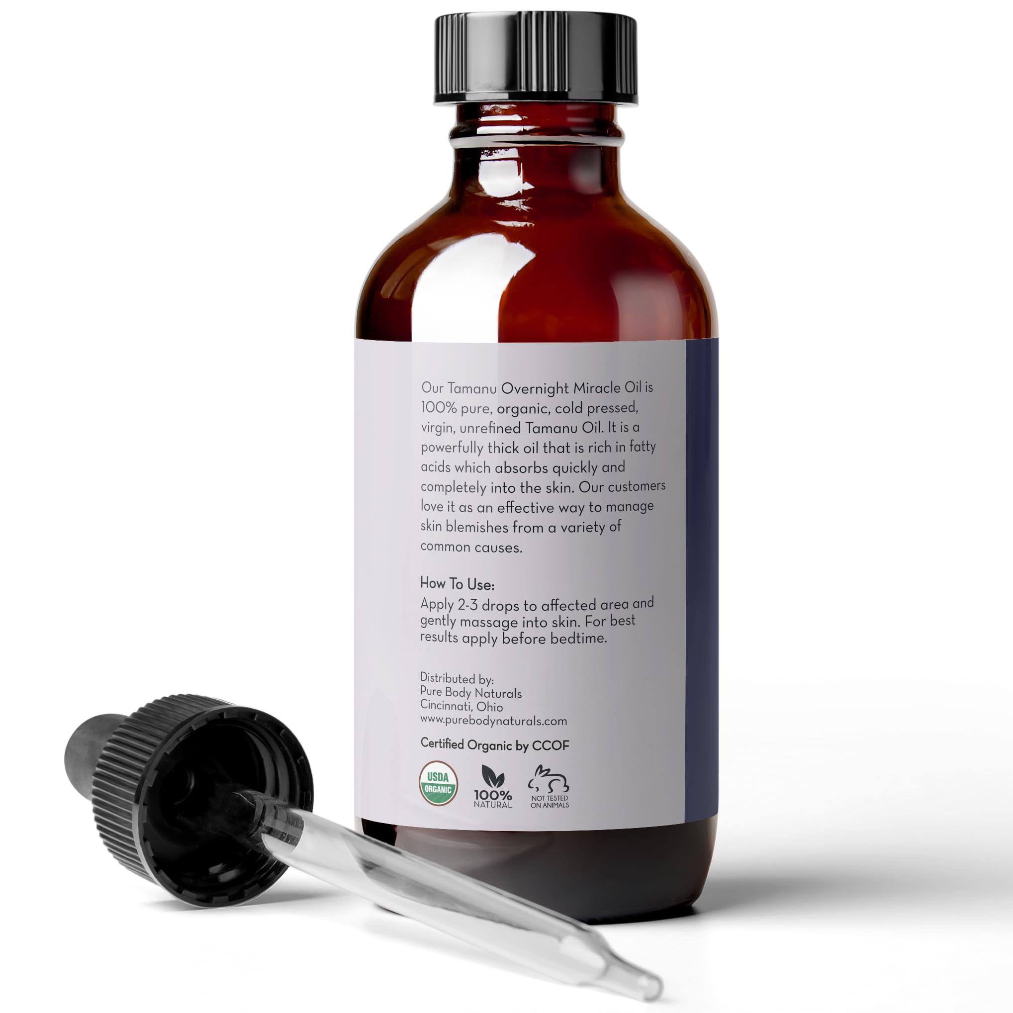 Pure Body Naturals Tamanu Oil Cold Pressed 4 oz Calms Irritated Skin