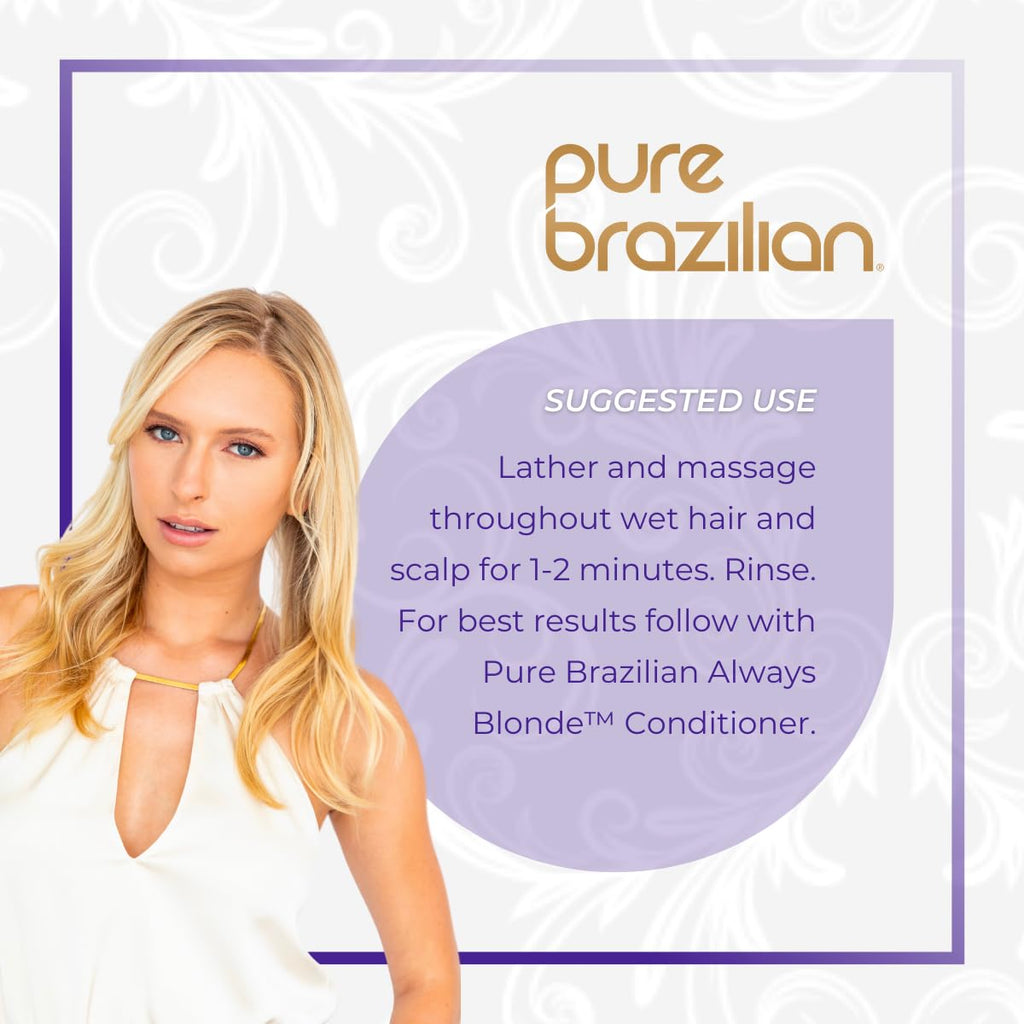Pure Brazilian Always Blonde Shampoo – Purple Toner with Keratin, Acai & Argan Oil, Sulfate-Free (33.8 oz)