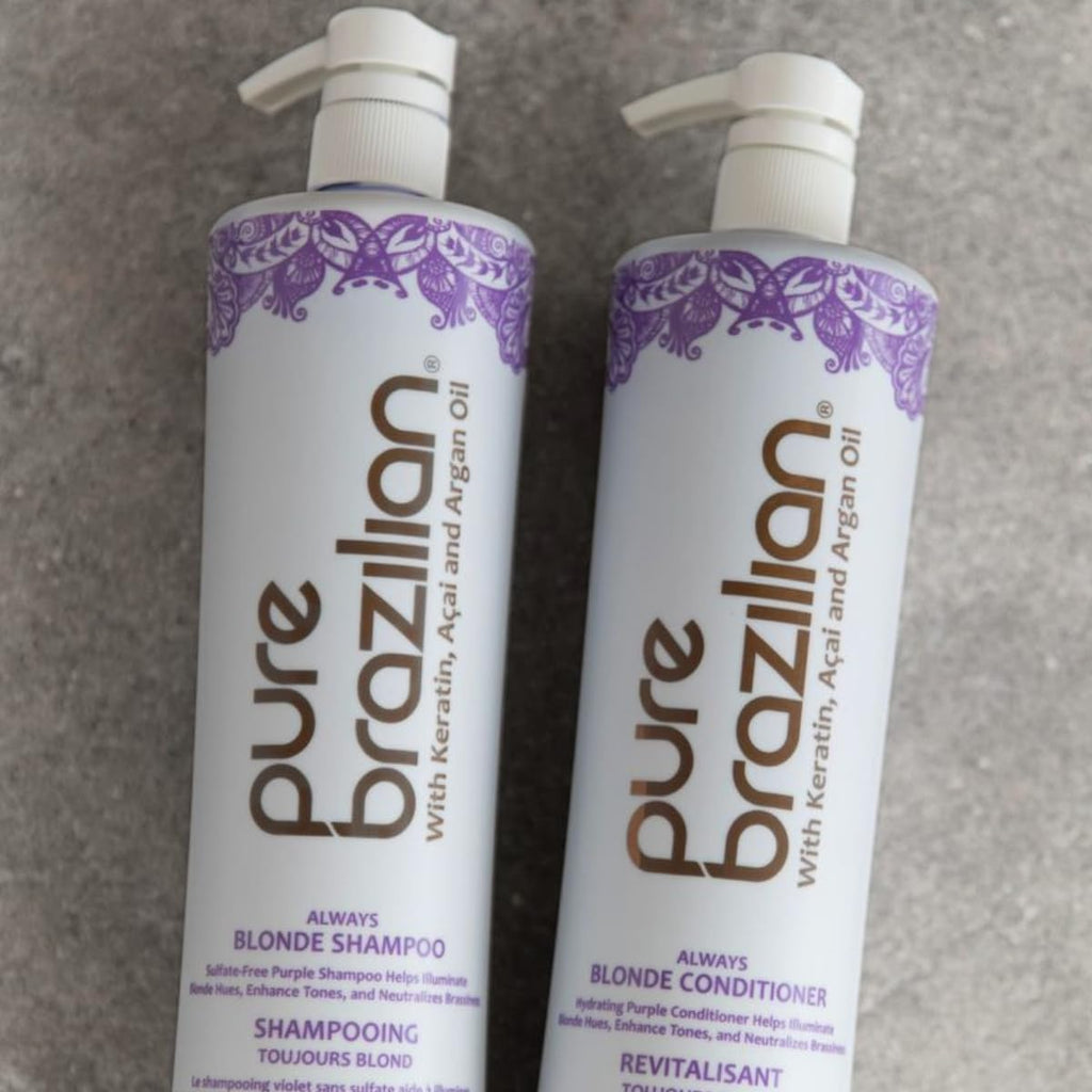 Pure Brazilian Always Blonde Shampoo – Purple Toner with Keratin, Acai & Argan Oil, Sulfate-Free (33.8 oz)