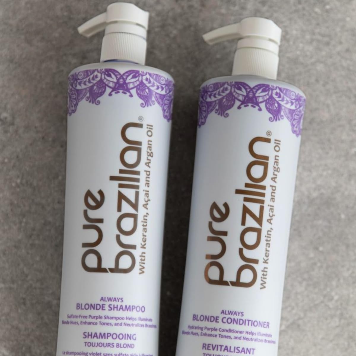 Pure Brazilian Always Blonde Shampoo – Purple Toner with Keratin, Acai & Argan Oil, Sulfate-Free (33.8 oz)