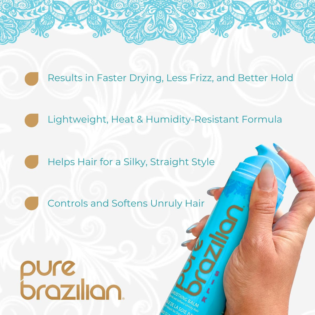 Pure Brazilian Silk Smoothing Balm with Keratin, Coconut Oil, Anti-Frizz – 6.78 Oz