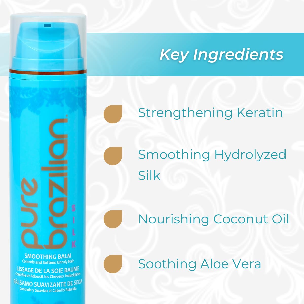 Pure Brazilian Silk Smoothing Balm with Keratin, Coconut Oil, Anti-Frizz – 6.78 Oz