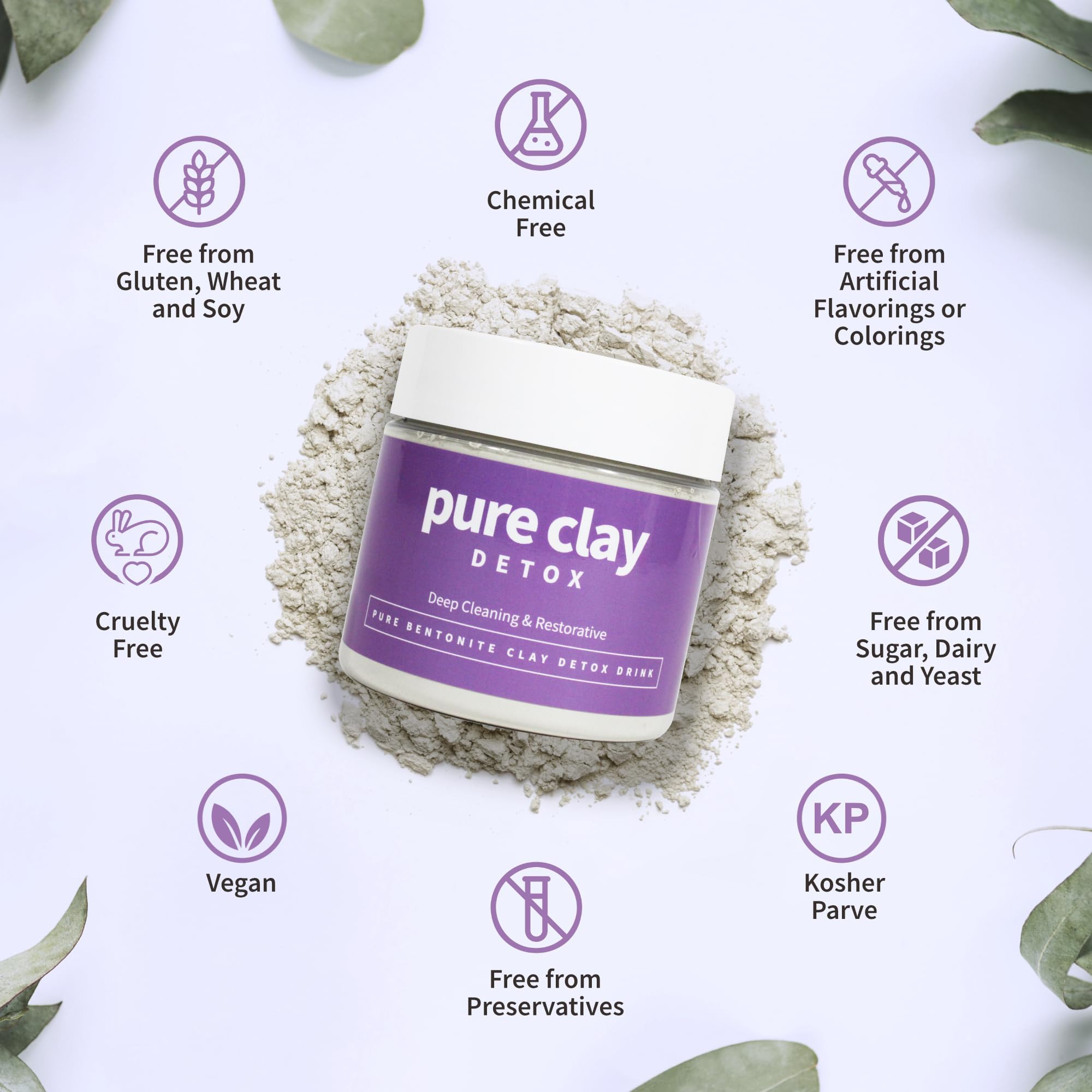 PURE CLAY Food Grade Organic Calcium Bentonite Clay Powder – Internal & External Cleansing, 16 oz