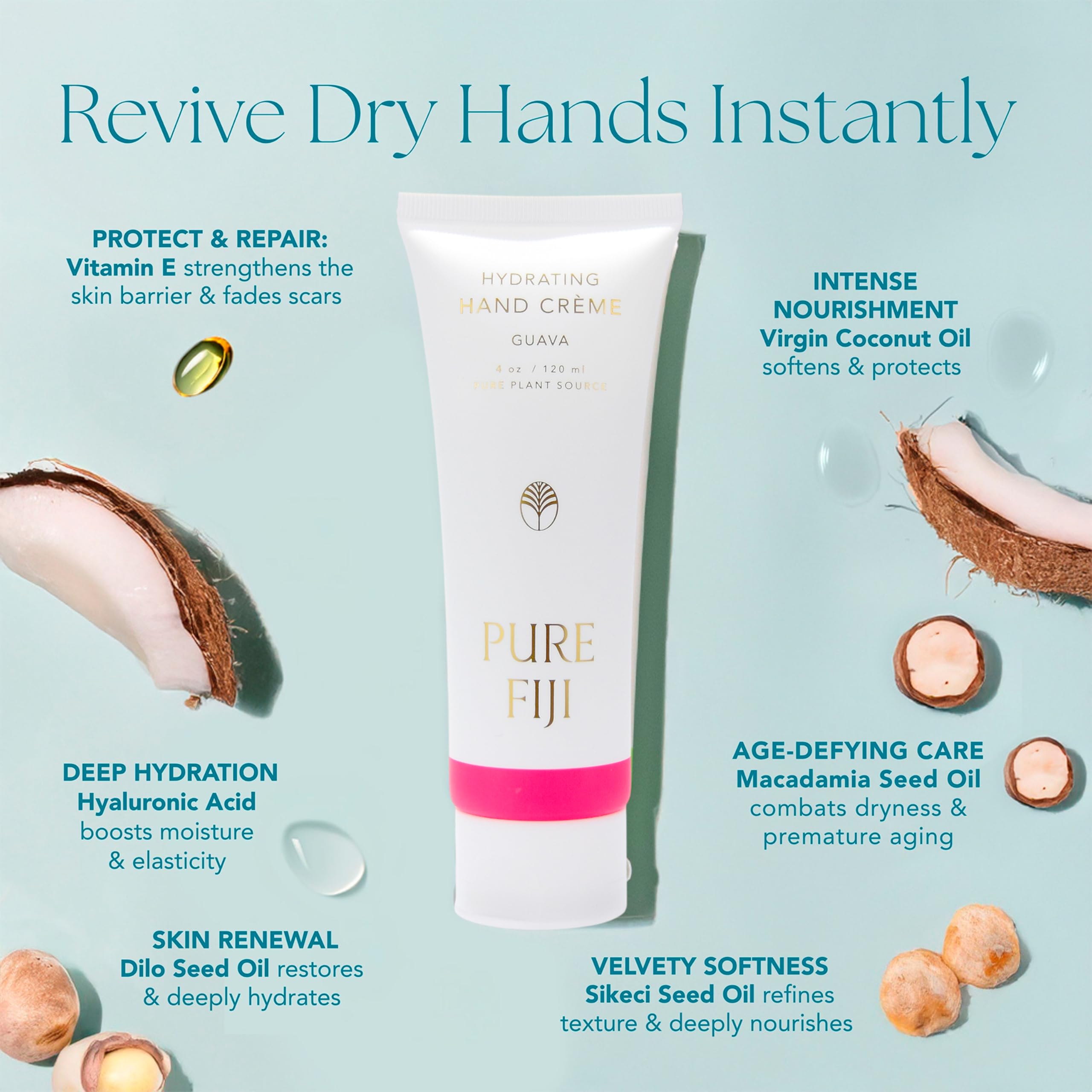 PURE FIJI Hydrating Hand Crème – Guava | Lightweight, Non-Greasy Hand Moisturizer