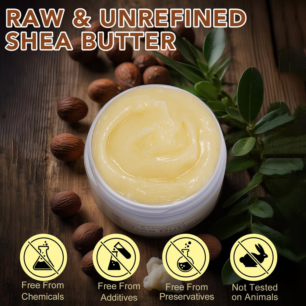 Pure Natura Raw Shea Butter 4.2oz Twin Pack – Unrefined, Vitamins A-D-E-F, Face & Body