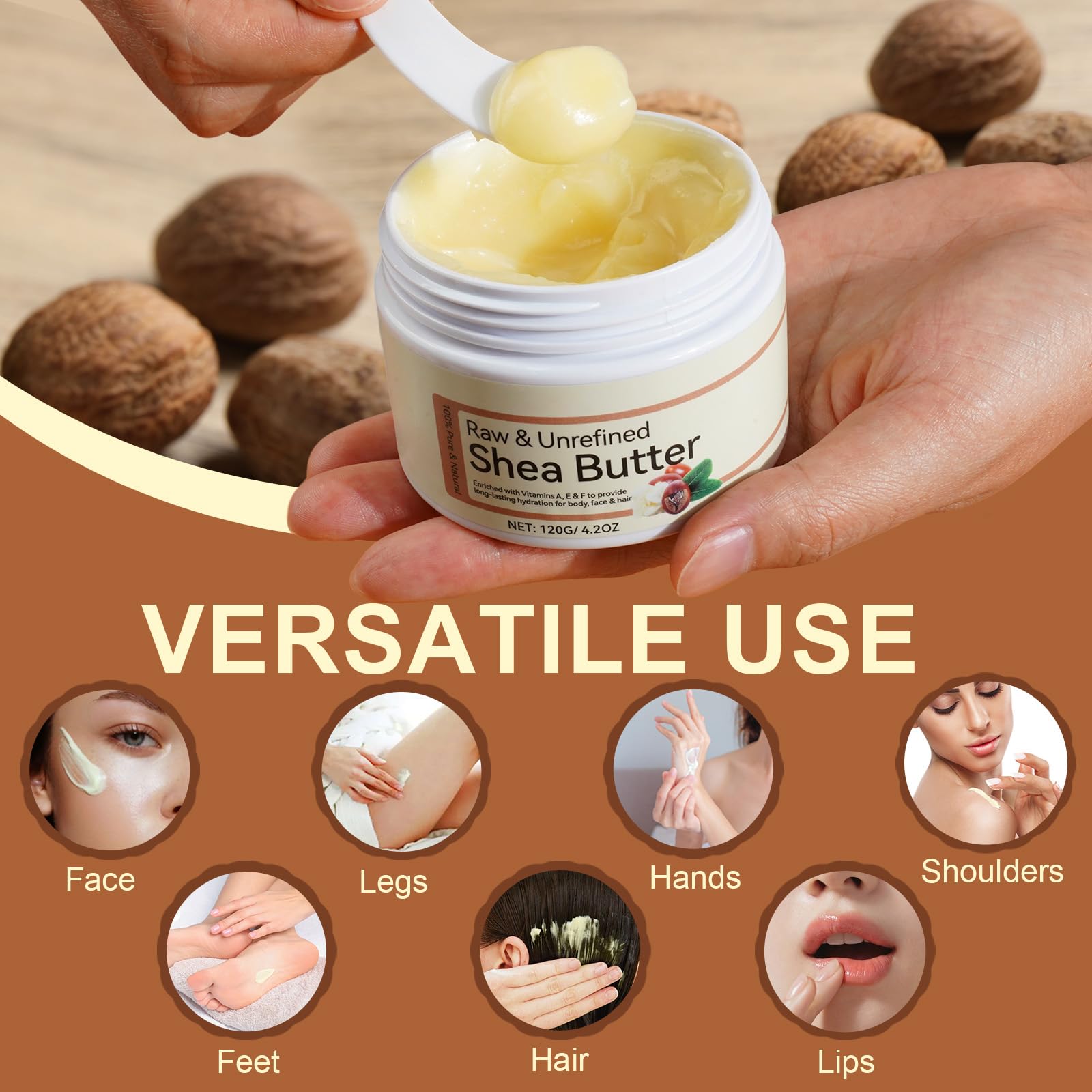 Pure Natura Raw Shea Butter 4.2oz Twin Pack – Unrefined, Vitamins A-D-E-F, Face & Body