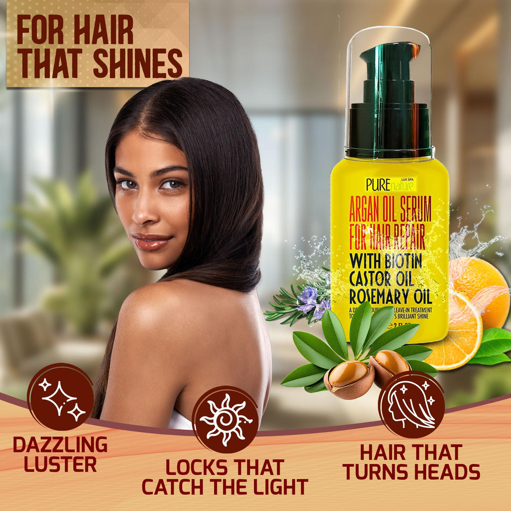 Pure Nature Lux Spa Moroccan Argan Oil Hair Serum – Heat Protectant & Anti-Frizz