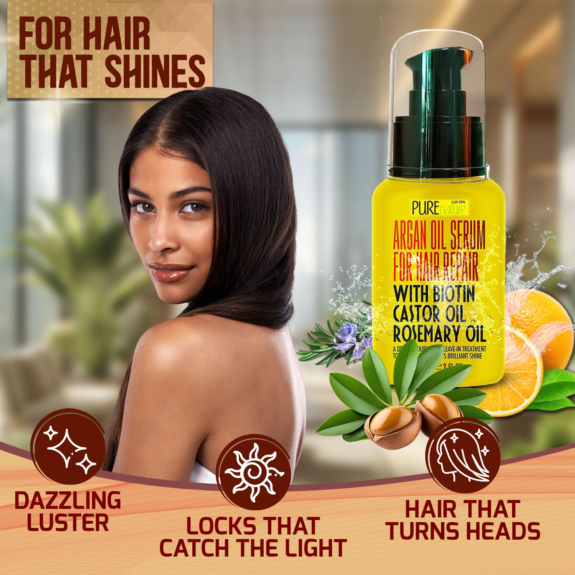 Pure Nature Lux Spa Moroccan Argan Oil Hair Serum – Heat Protectant & Anti-Frizz