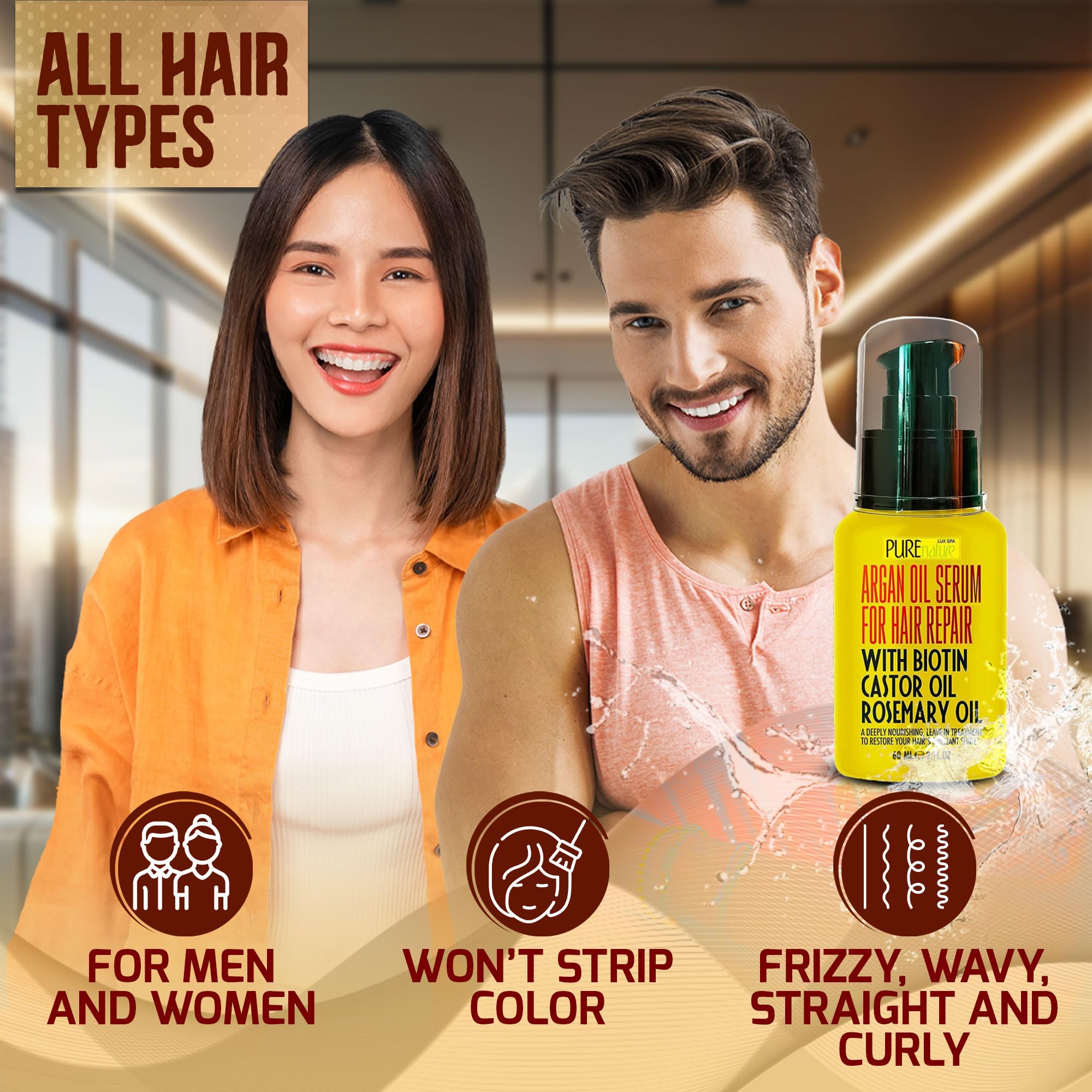 Pure Nature Lux Spa Moroccan Argan Oil Hair Serum – Heat Protectant & Anti-Frizz