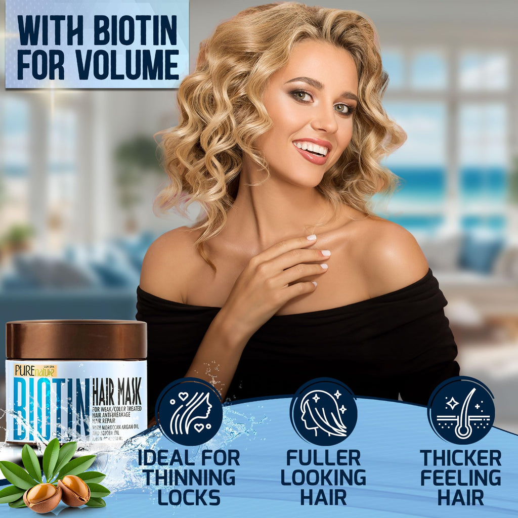 Pure Nature Lux Spa Biotin Hair Mask | Deep Conditioner with Collagen & Keratin