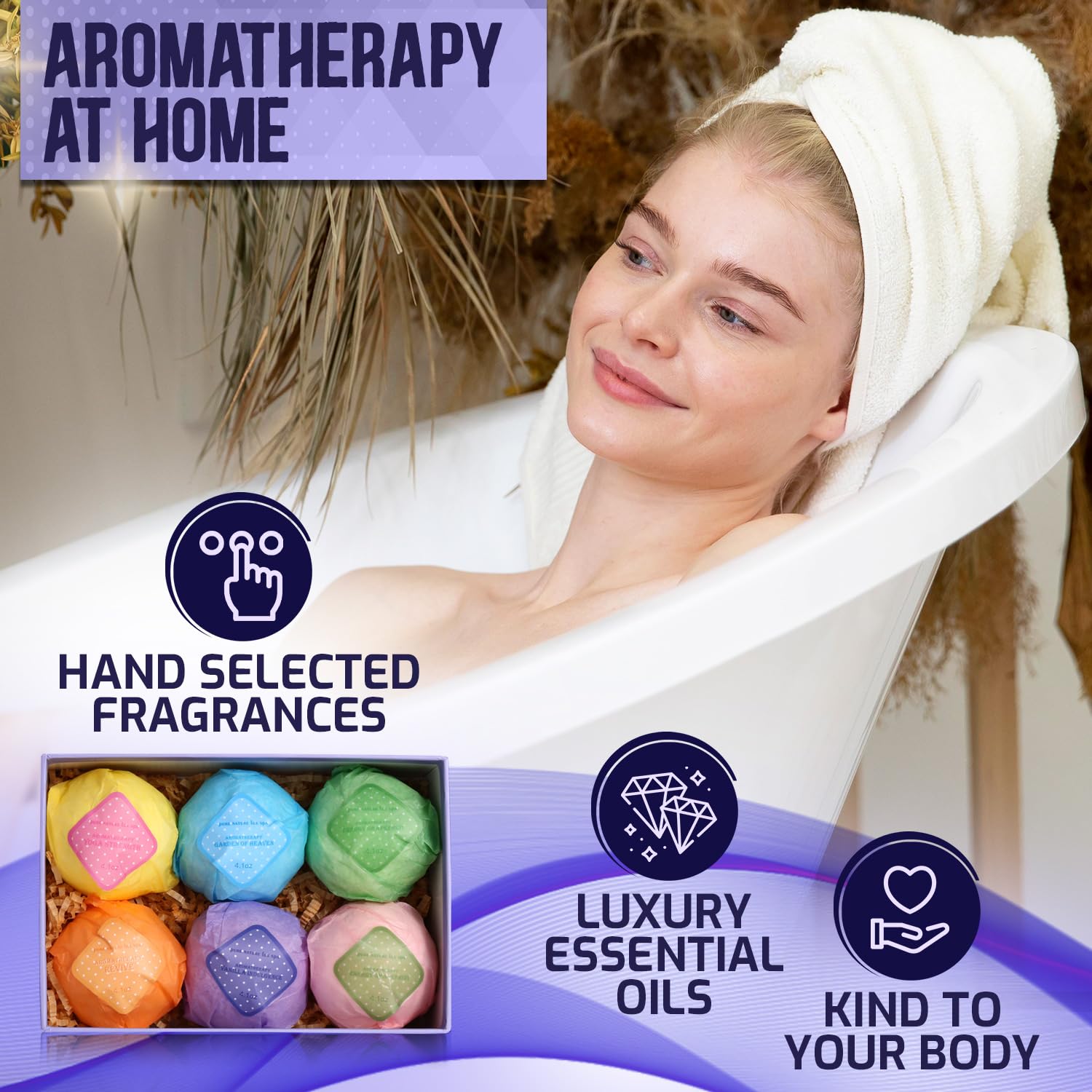 Pure Nature Lux Spa Bath Bombs Gift Set – Ultra Bubble XXL Fizzies (6 x 4.1 oz) with Dead Sea Salt, Cocoa & Shea