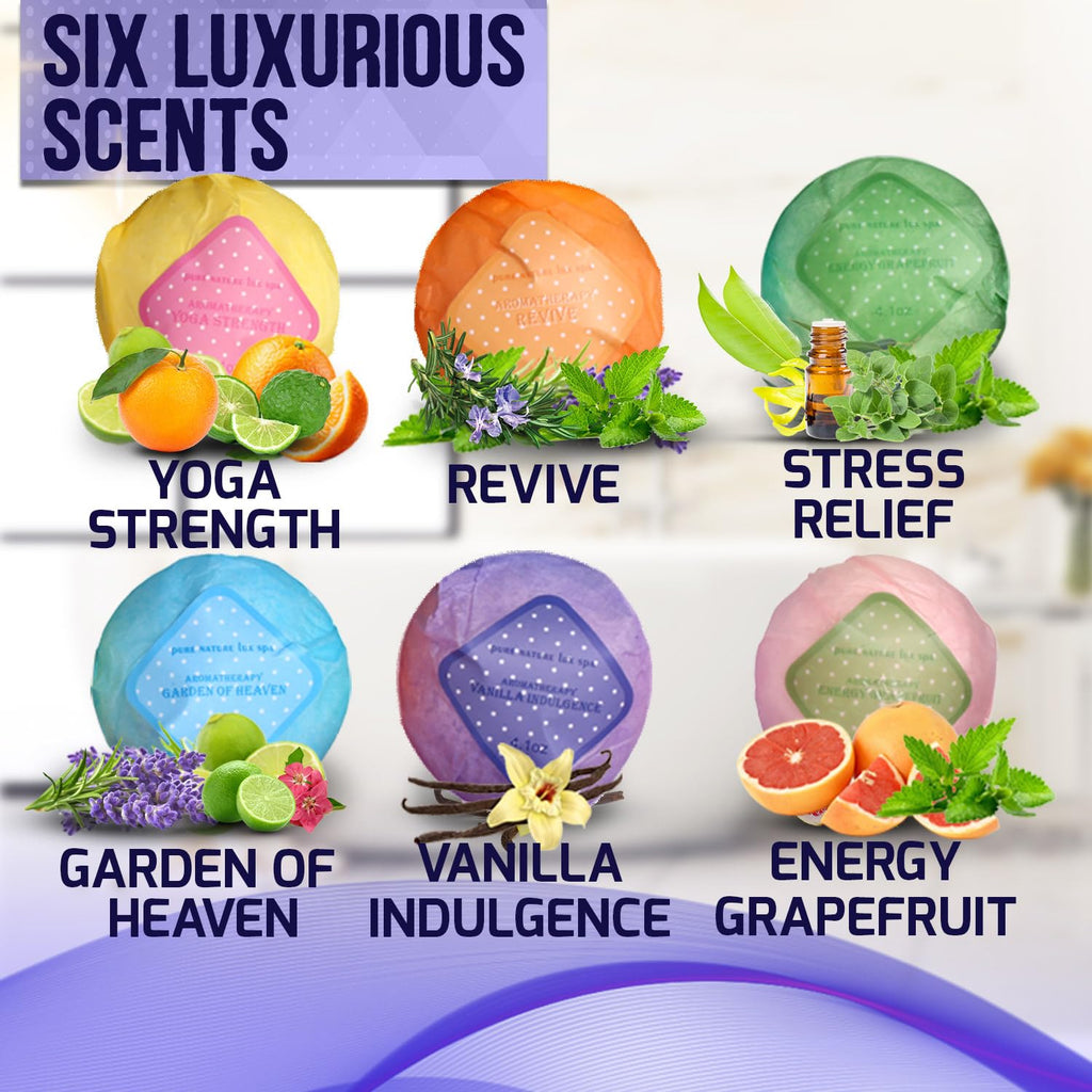 Pure Nature Lux Spa Bath Bombs Gift Set – Ultra Bubble XXL Fizzies (6 x 4.1 oz) with Dead Sea Salt, Cocoa & Shea