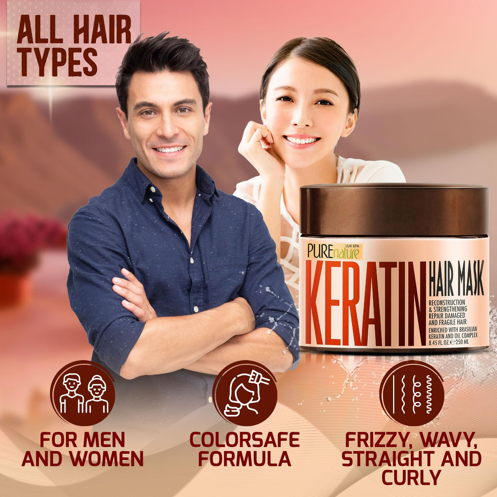 Pure Nature Lux Spa Keratin Hair Mask – Deep Conditioning with Collagen for Dry, Frizzy Hair