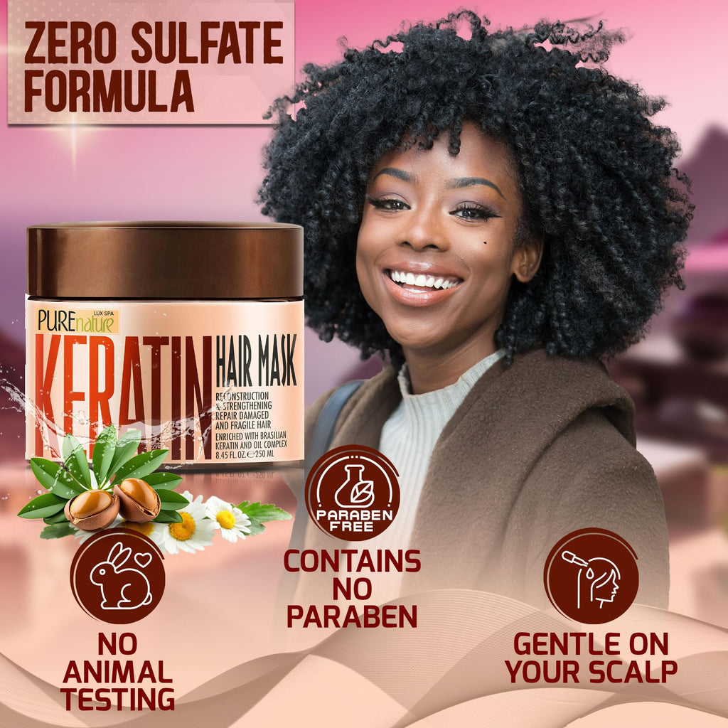 Pure Nature Lux Spa Keratin Hair Mask – Deep Conditioning with Collagen for Dry, Frizzy Hair